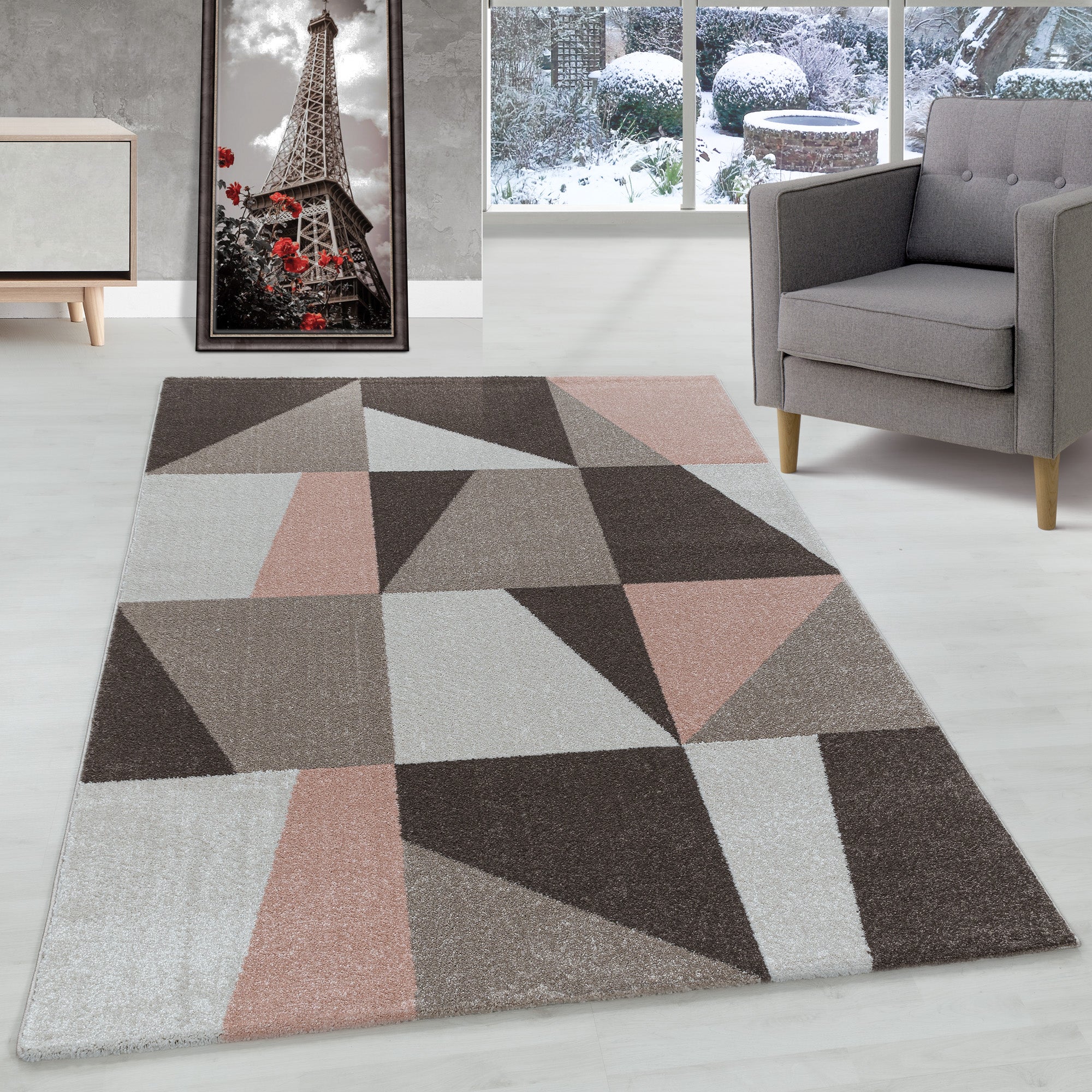Designer Short Pile Rug Ombre Design Easy Care Modern Rug Living Room