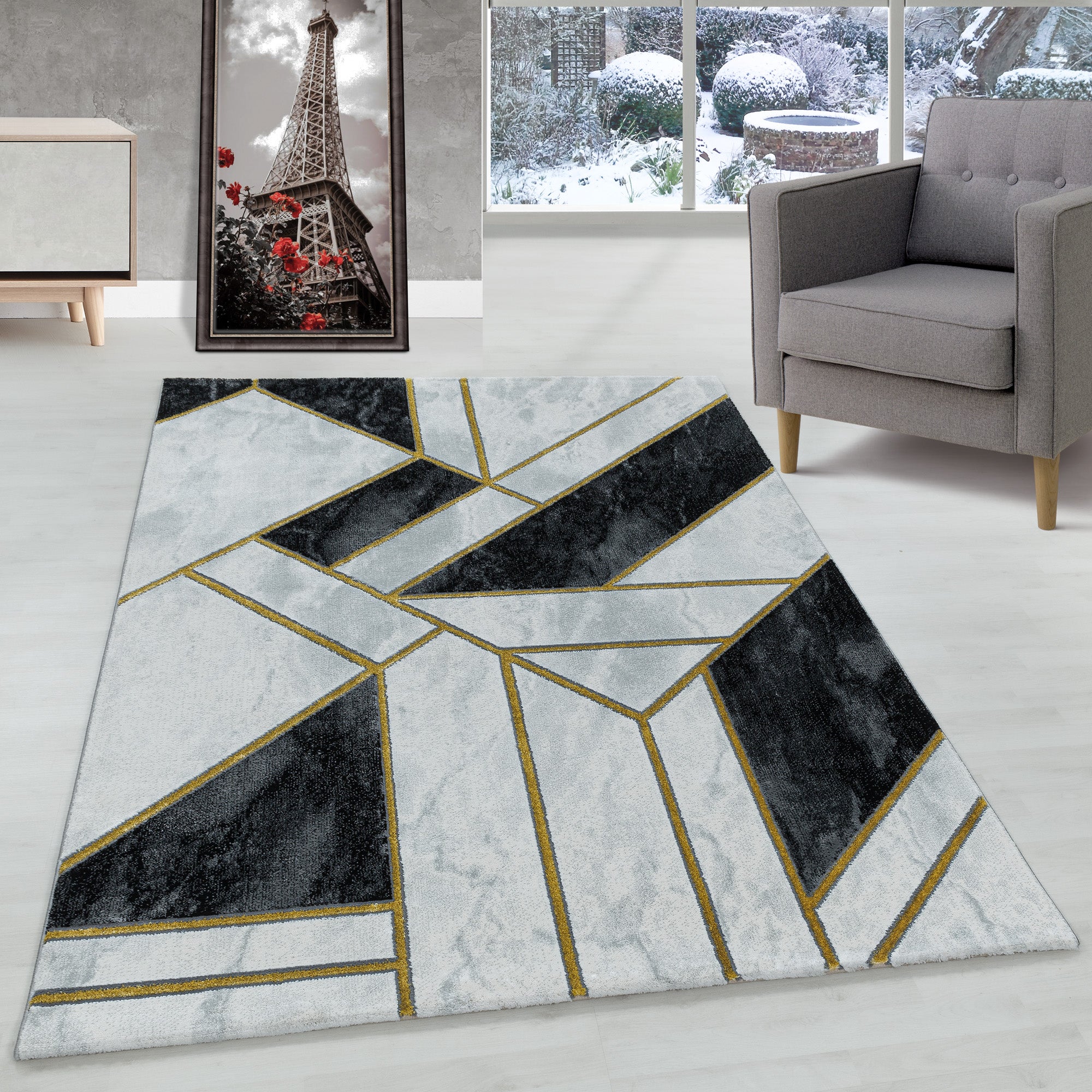 Tapis salon tapis design scandinave aspect marbre avec fibres brillantes