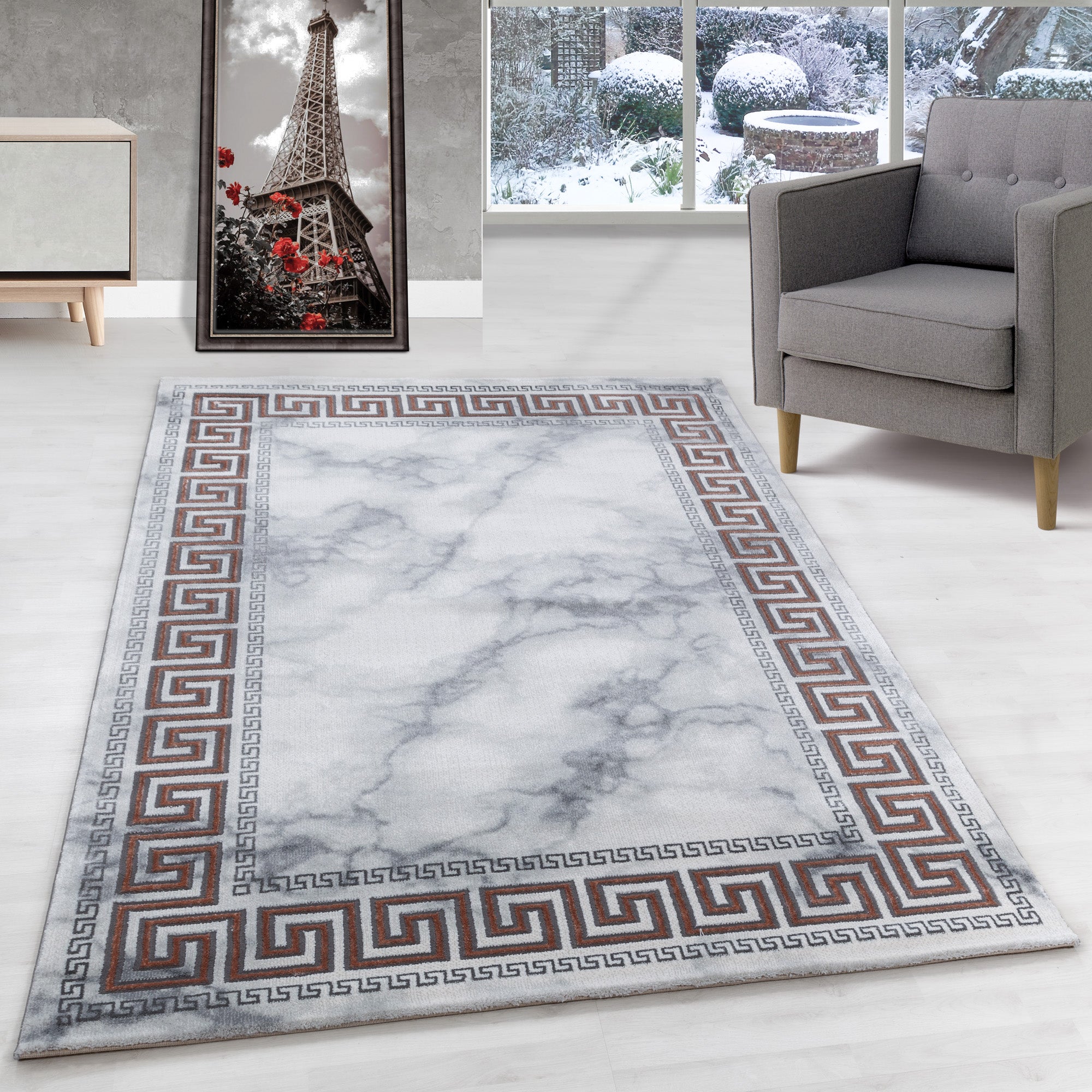 Tapis salon tapis design scandinave aspect marbre avec fibres brillantes