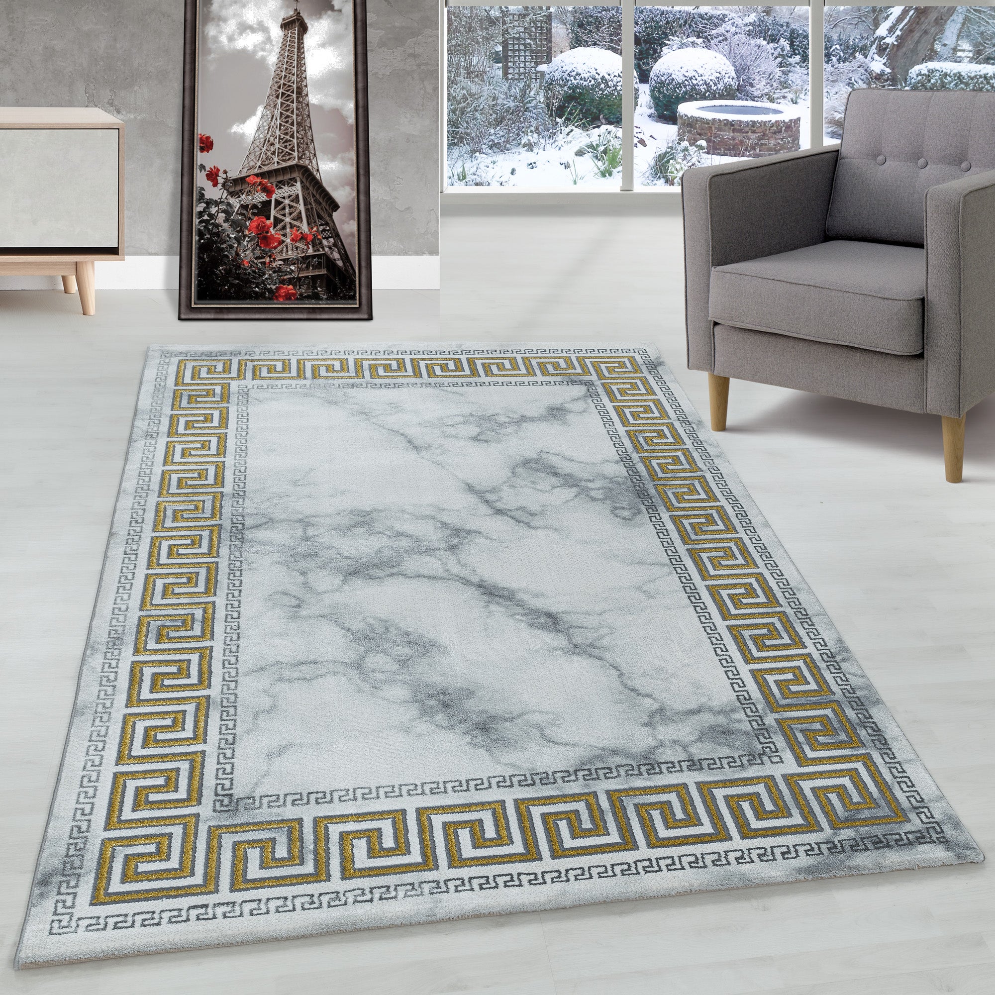 Tapis salon tapis design scandinave aspect marbre avec fibres brillantes