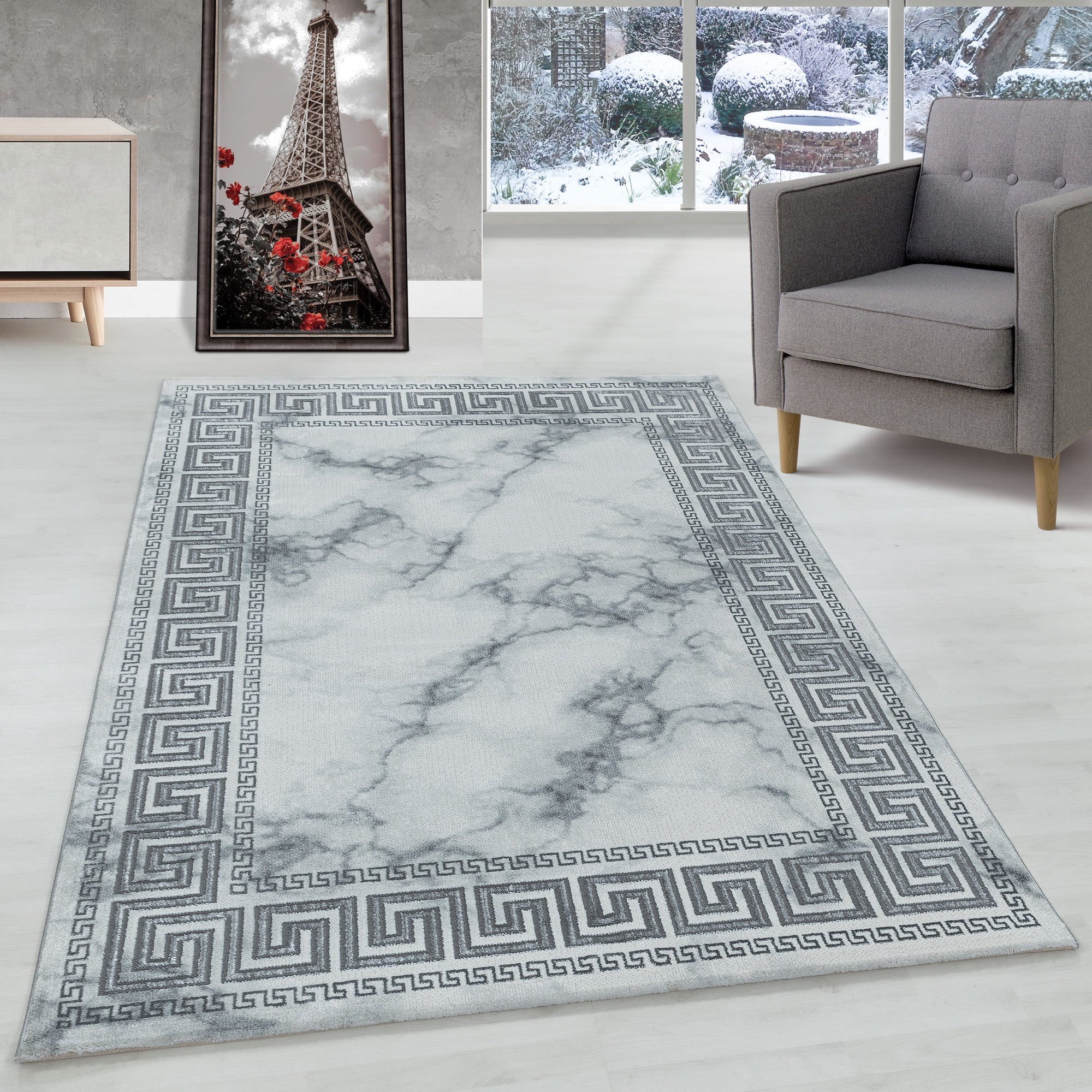 Tapis salon tapis design scandinave aspect marbre avec fibres brillantes
