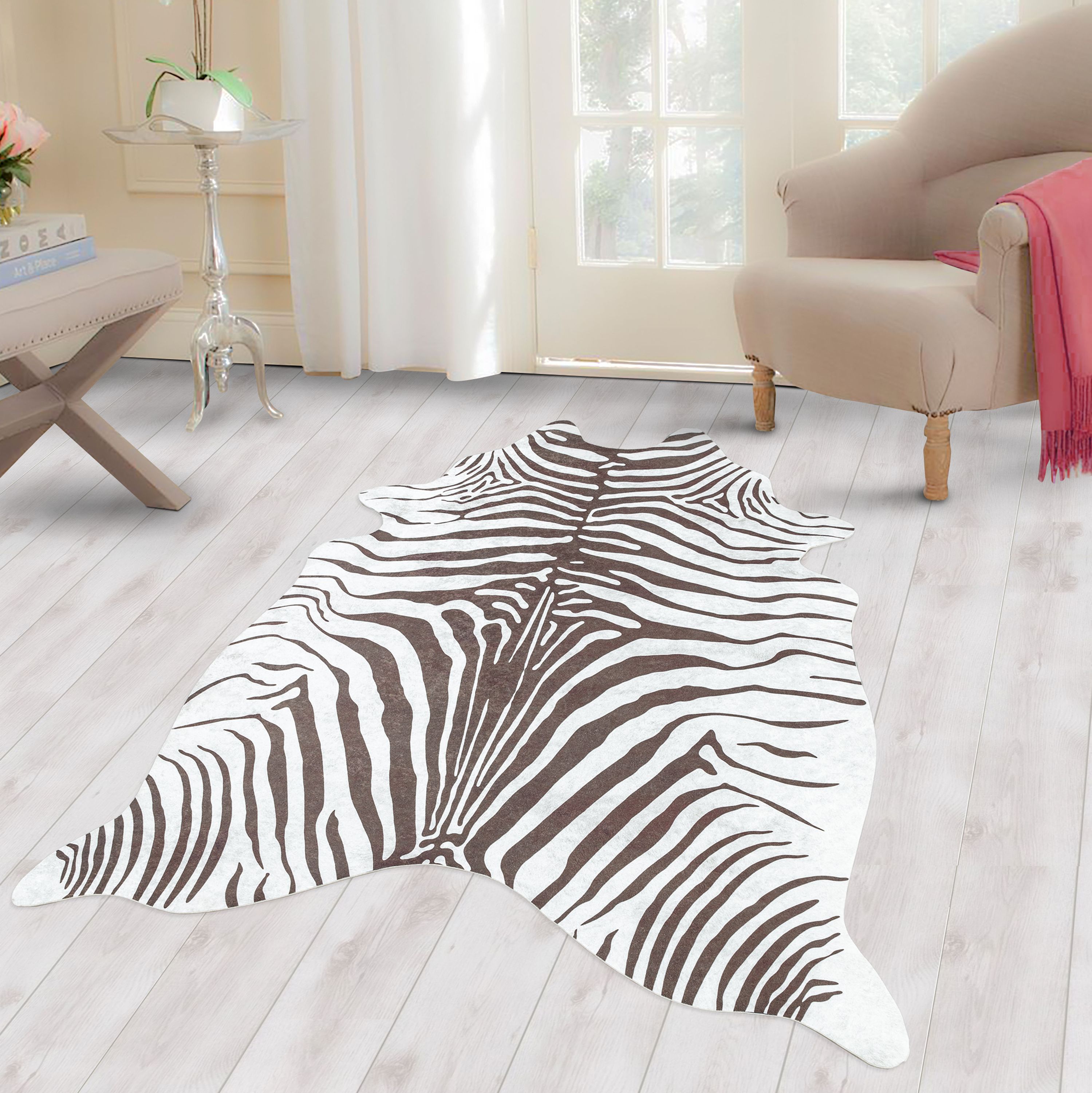 Tapis en fourrure peau de vache imitation peau de tigre impression numérique lavable antidérapant