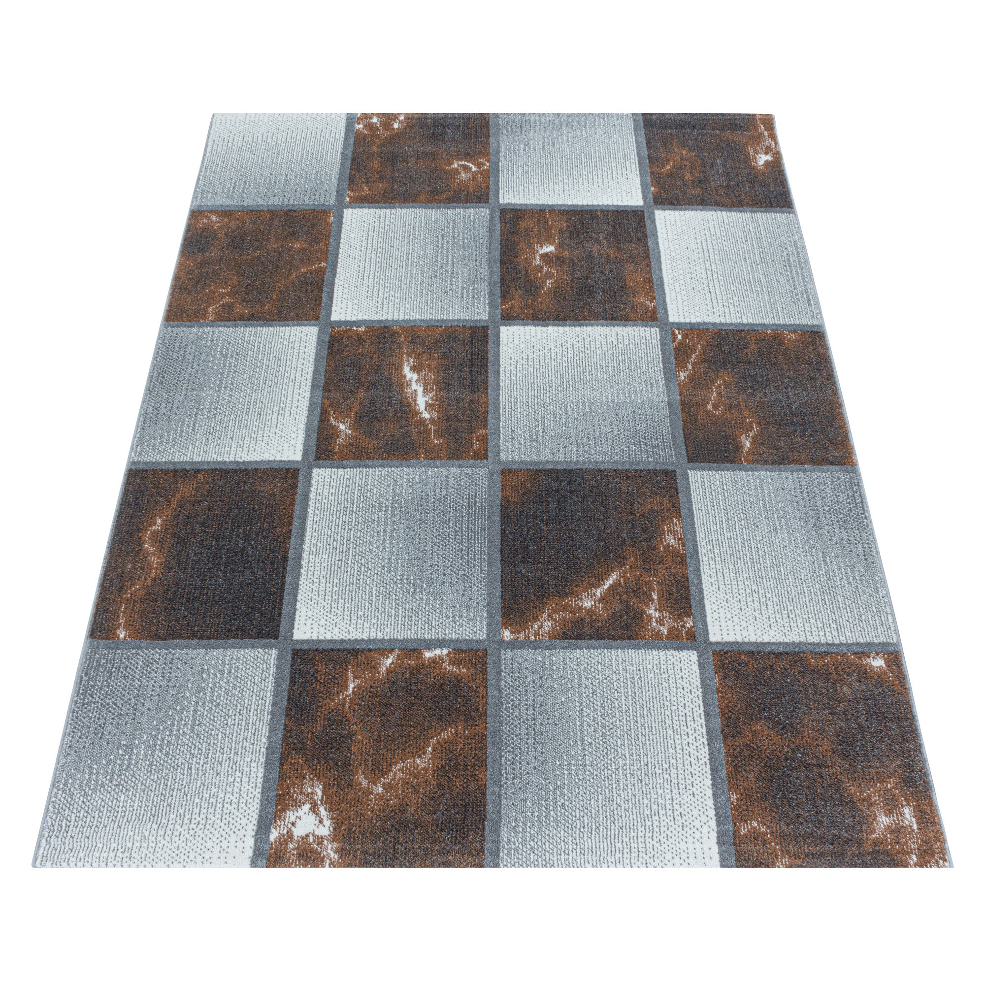 Tapis de salon design moderne, doux, à poils courts, design à carreaux, robuste