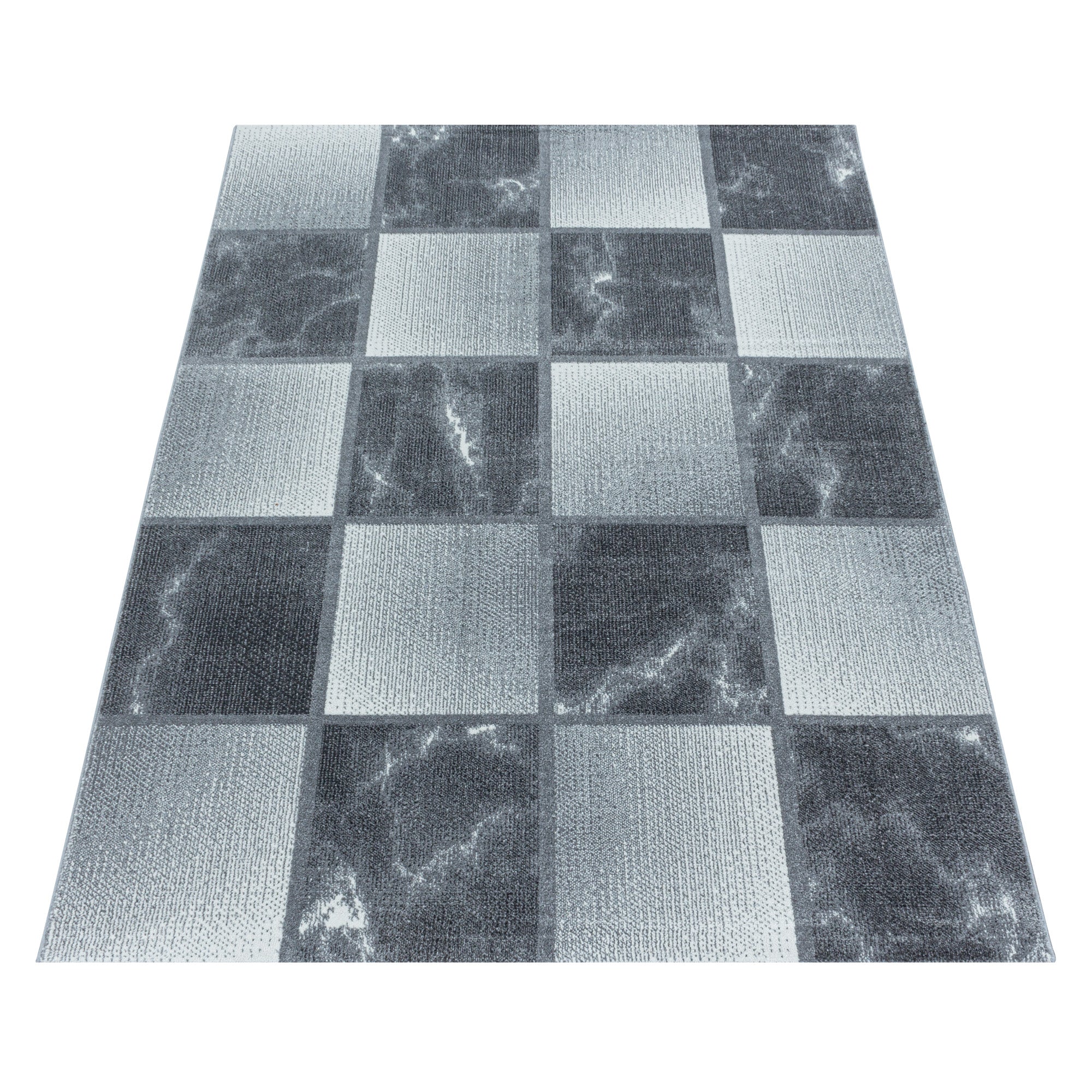 Tapis de salon design moderne, doux, à poils courts, design à carreaux, robuste