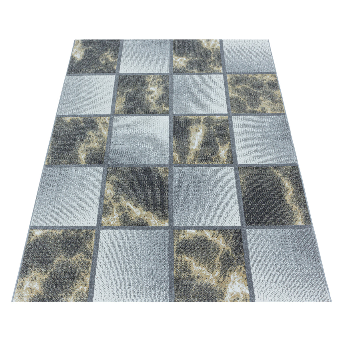 Modern Designer Wohnzimmer Teppich Weicher Kurzflor Kariert Design Robust