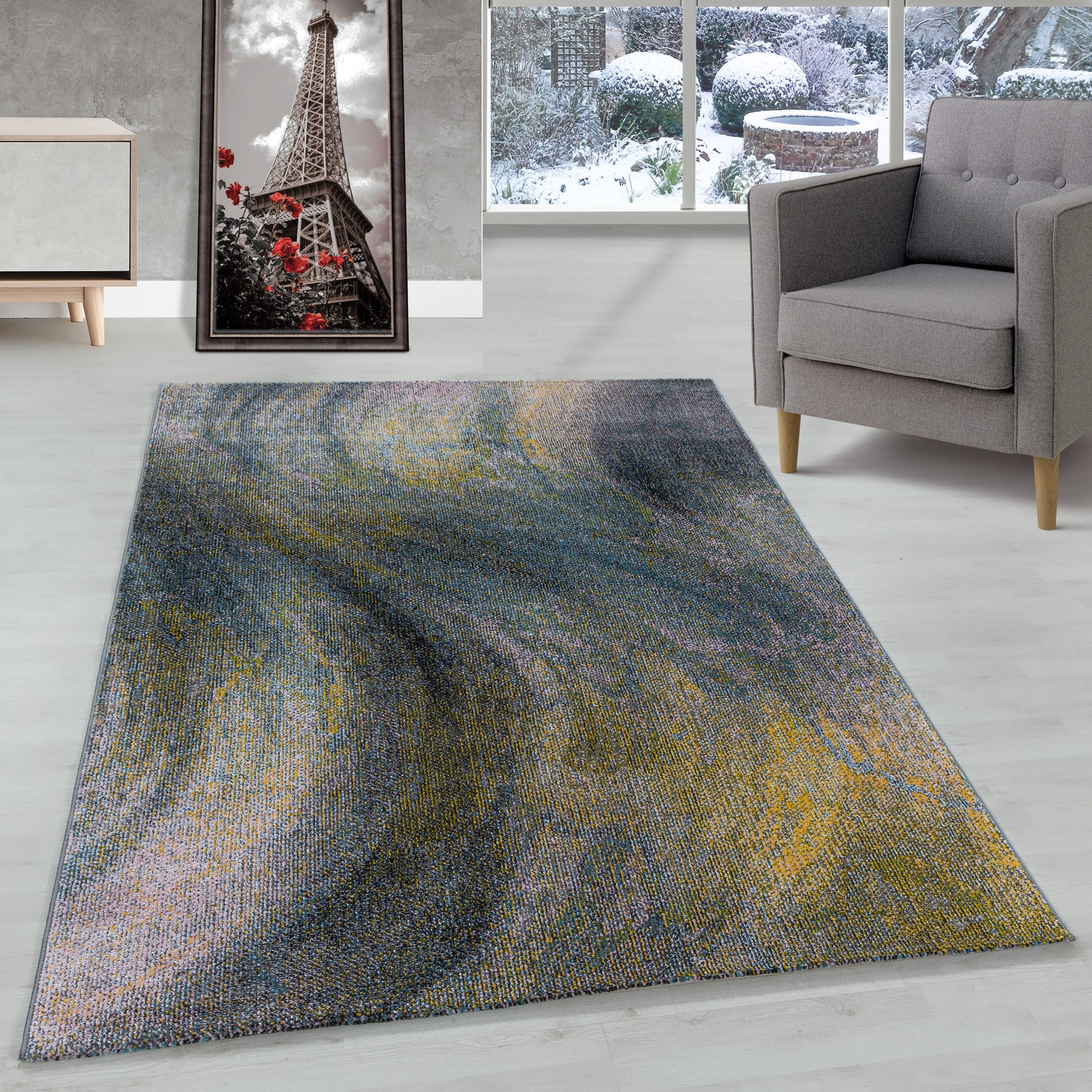 Tapis de salon de créateur moderne, doux, à poils courts, motif ondulé abstrait, robuste