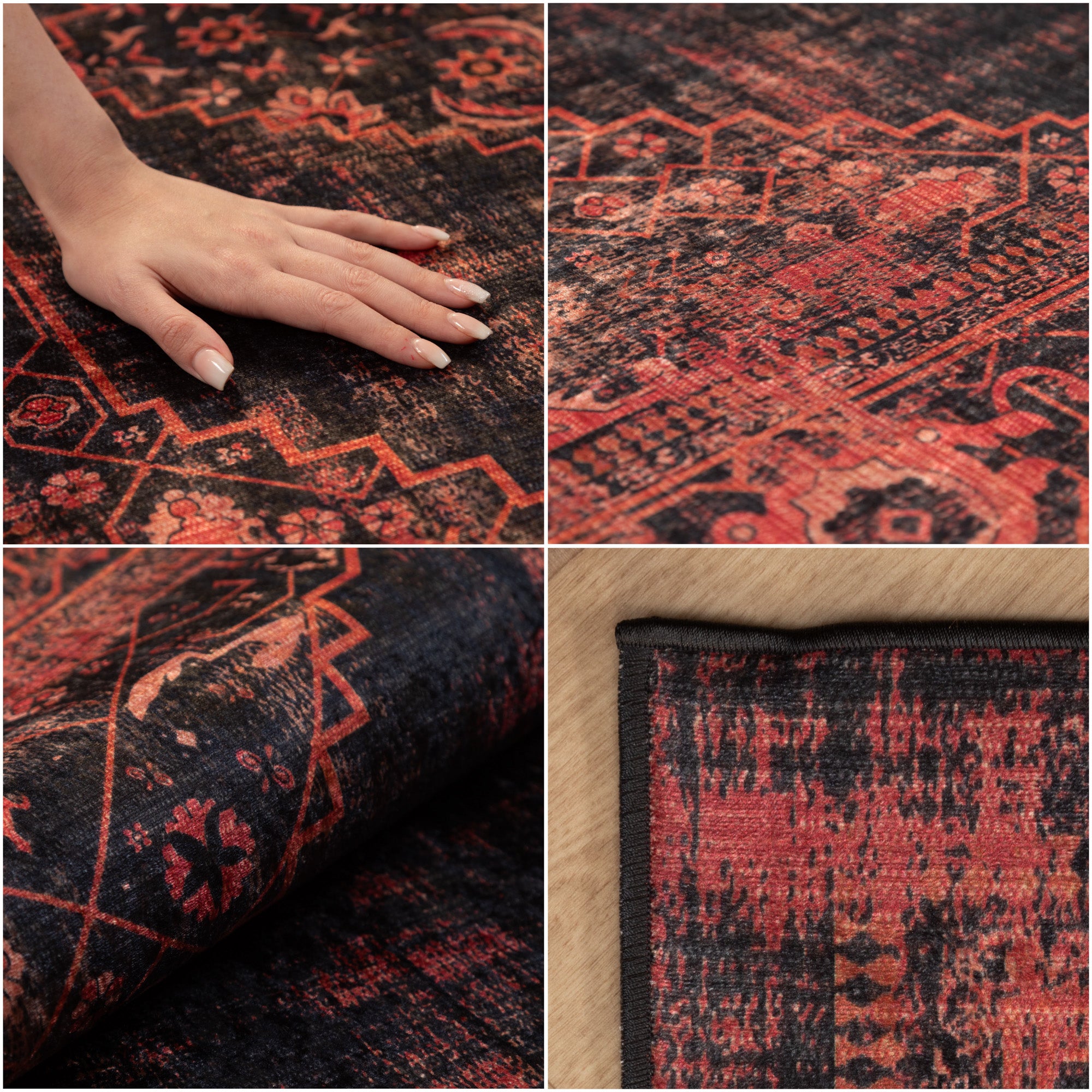 Washable carpet for living room, flat weave, robust, vintage look, non-slip