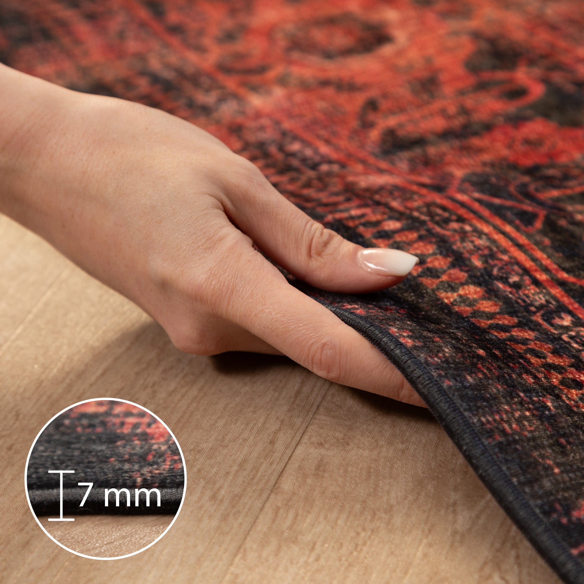 Washable carpet for living room, flat weave, robust, vintage look, non-slip