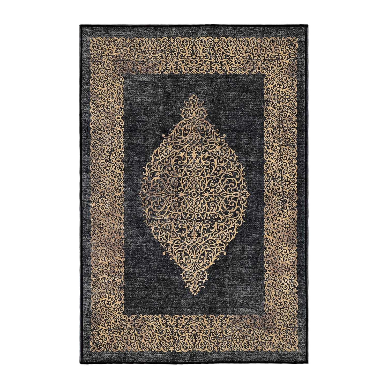 Tapis lavable salon tissage plat robuste design baroque antidérapant
