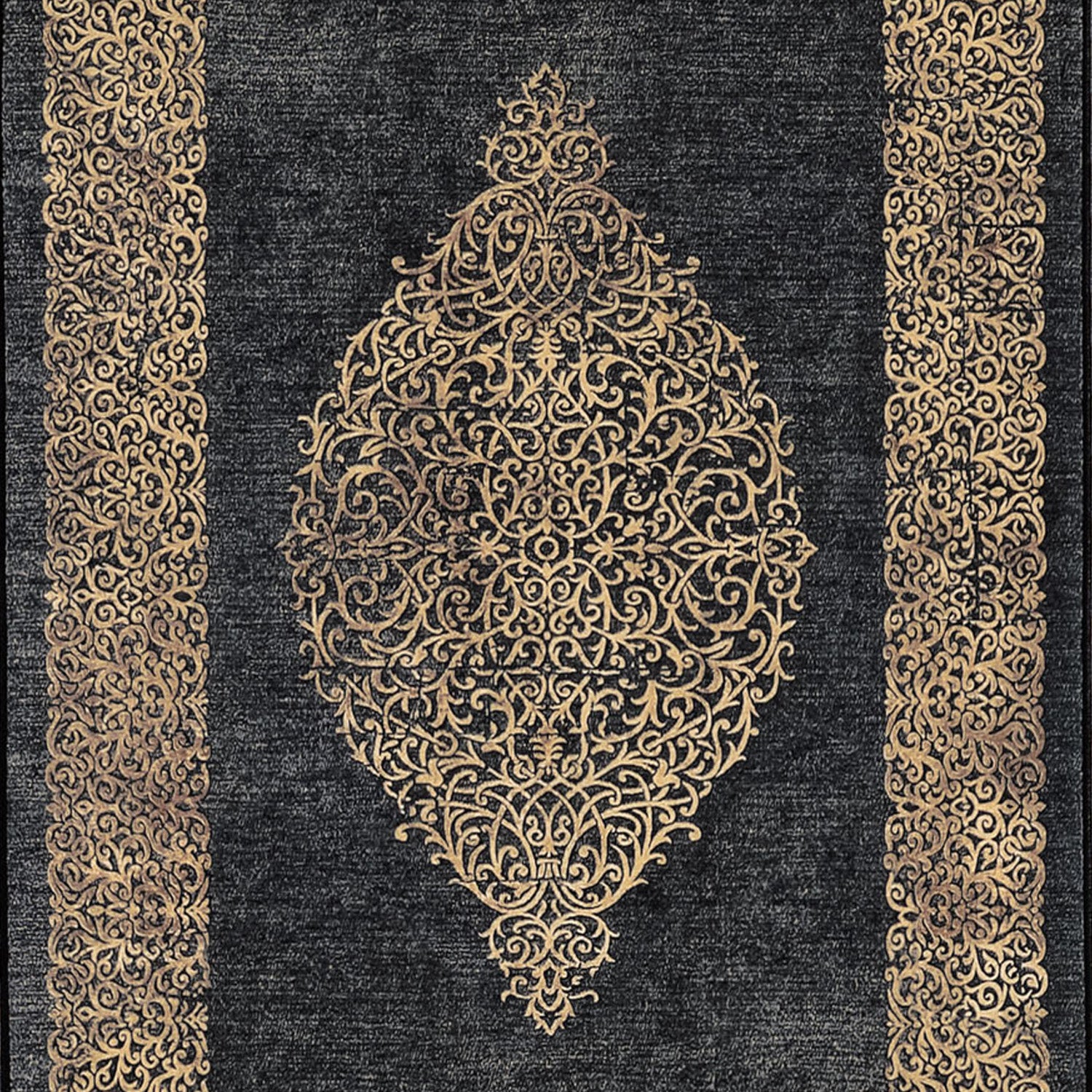 Tapis lavable salon tissage plat robuste design baroque antidérapant