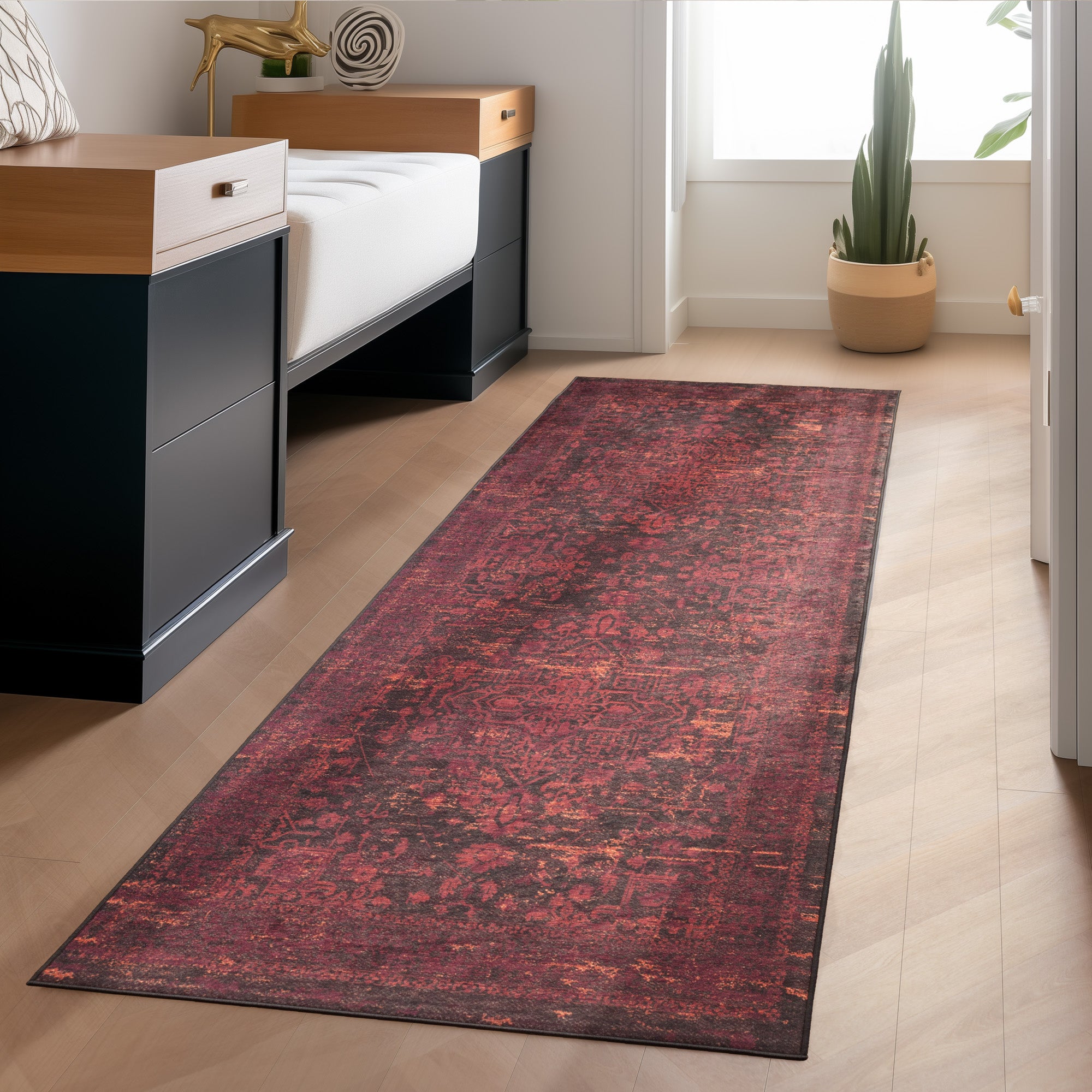 Washable carpet living room flat weave robust oriental design non-slip
