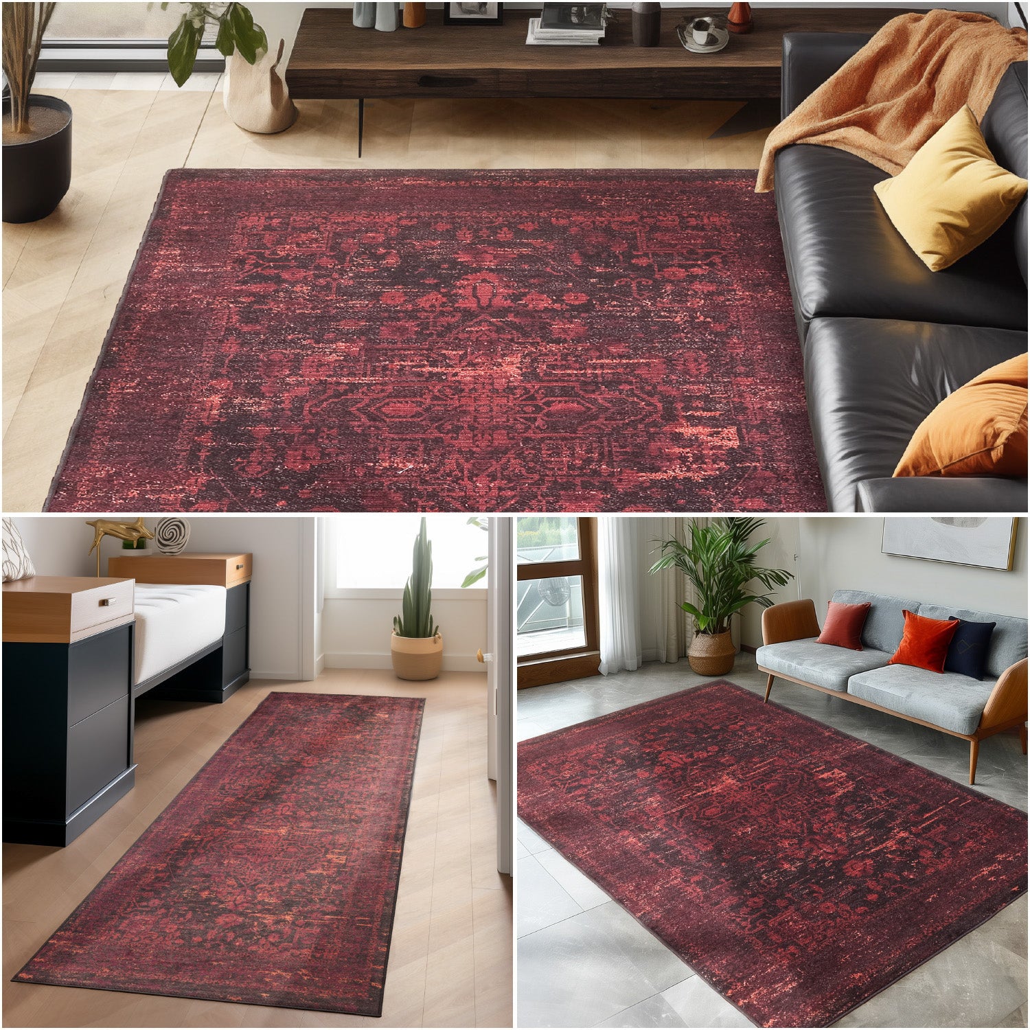 Washable carpet living room flat weave robust oriental design non-slip