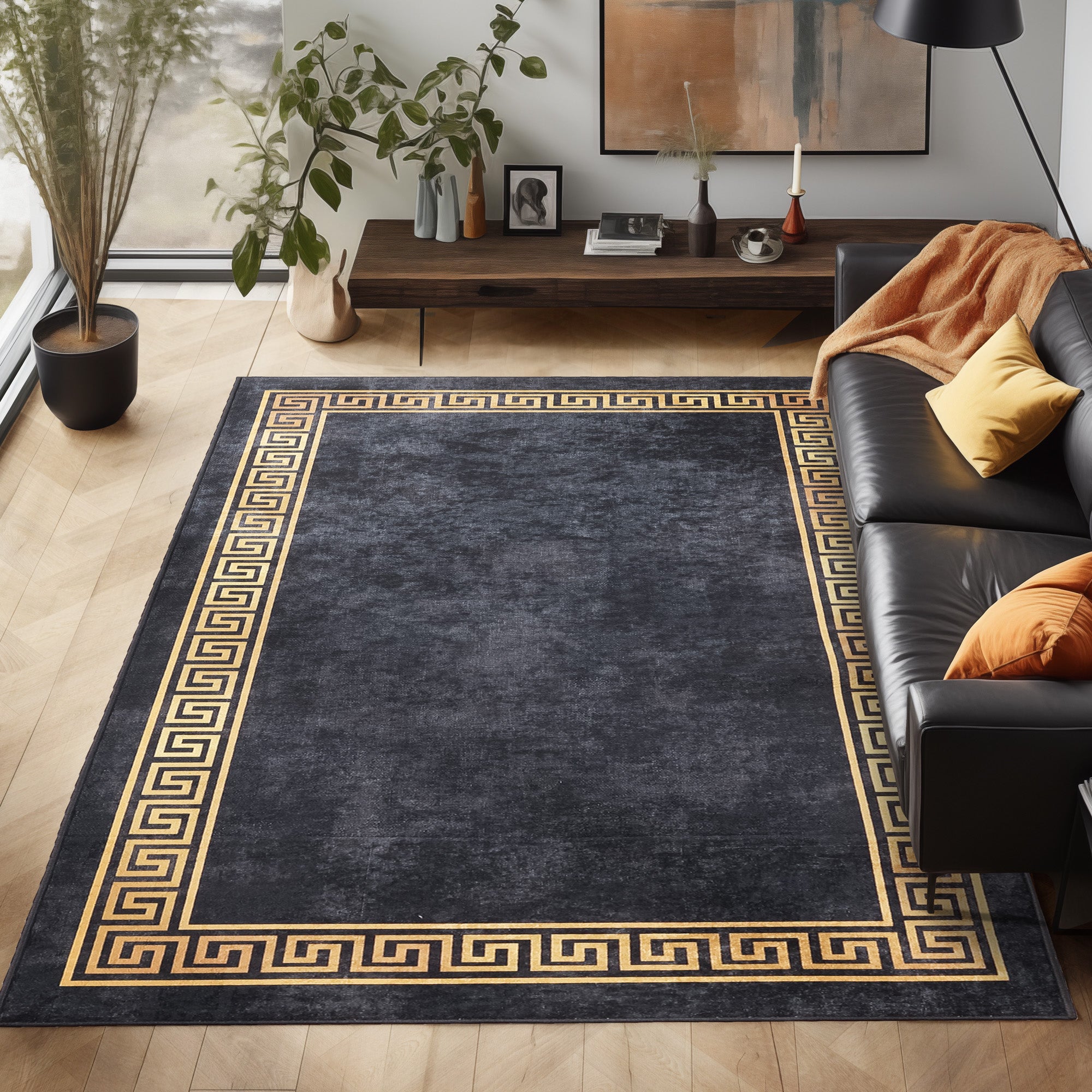 Washable carpet living room flat weave robust meander design non-slip