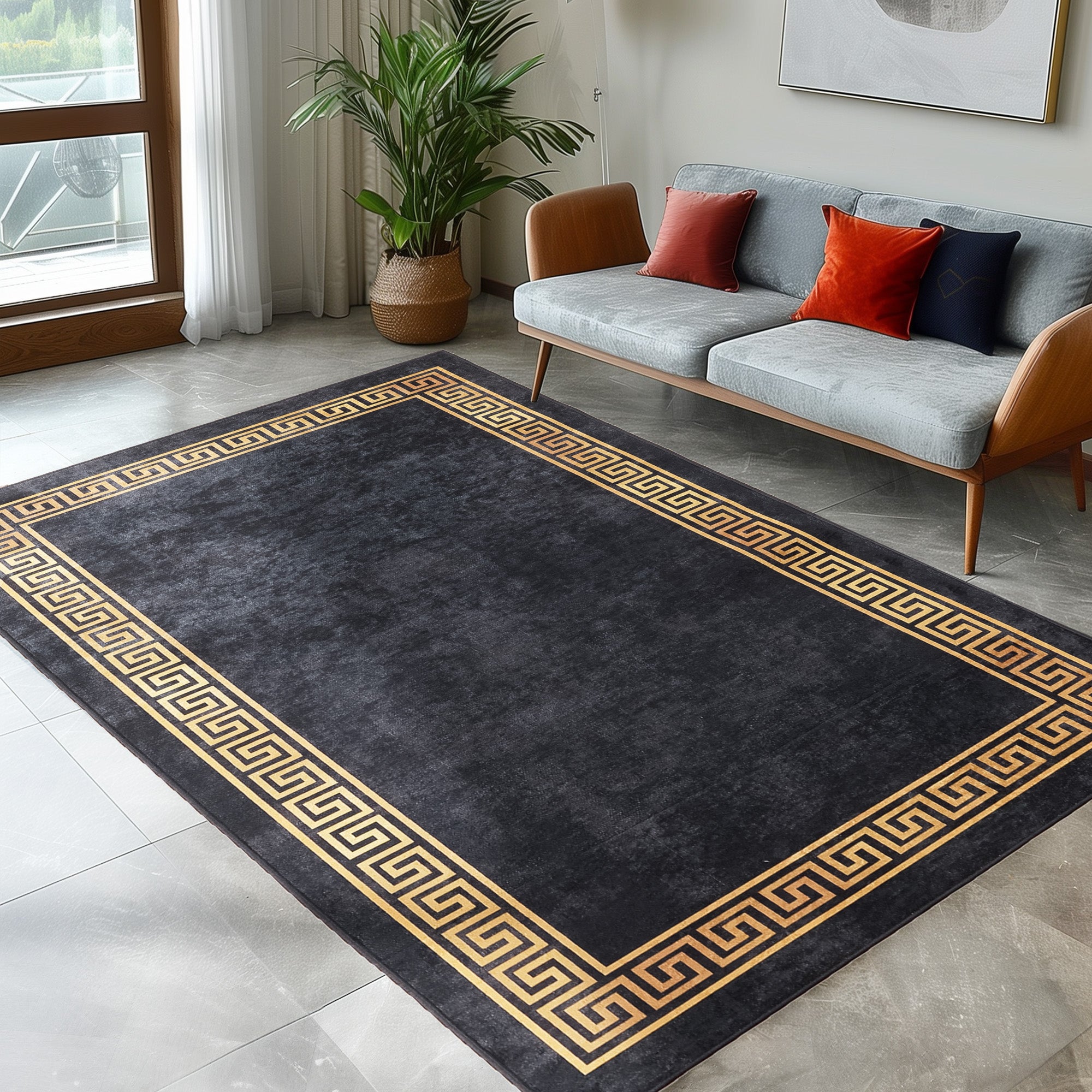 Washable carpet living room flat weave robust meander design non-slip