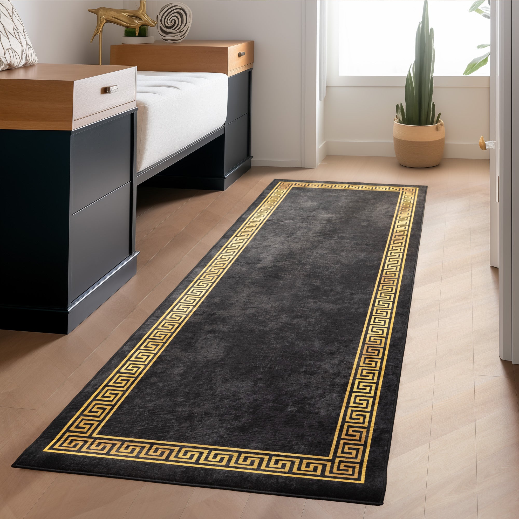 Washable carpet living room flat weave robust meander design non-slip