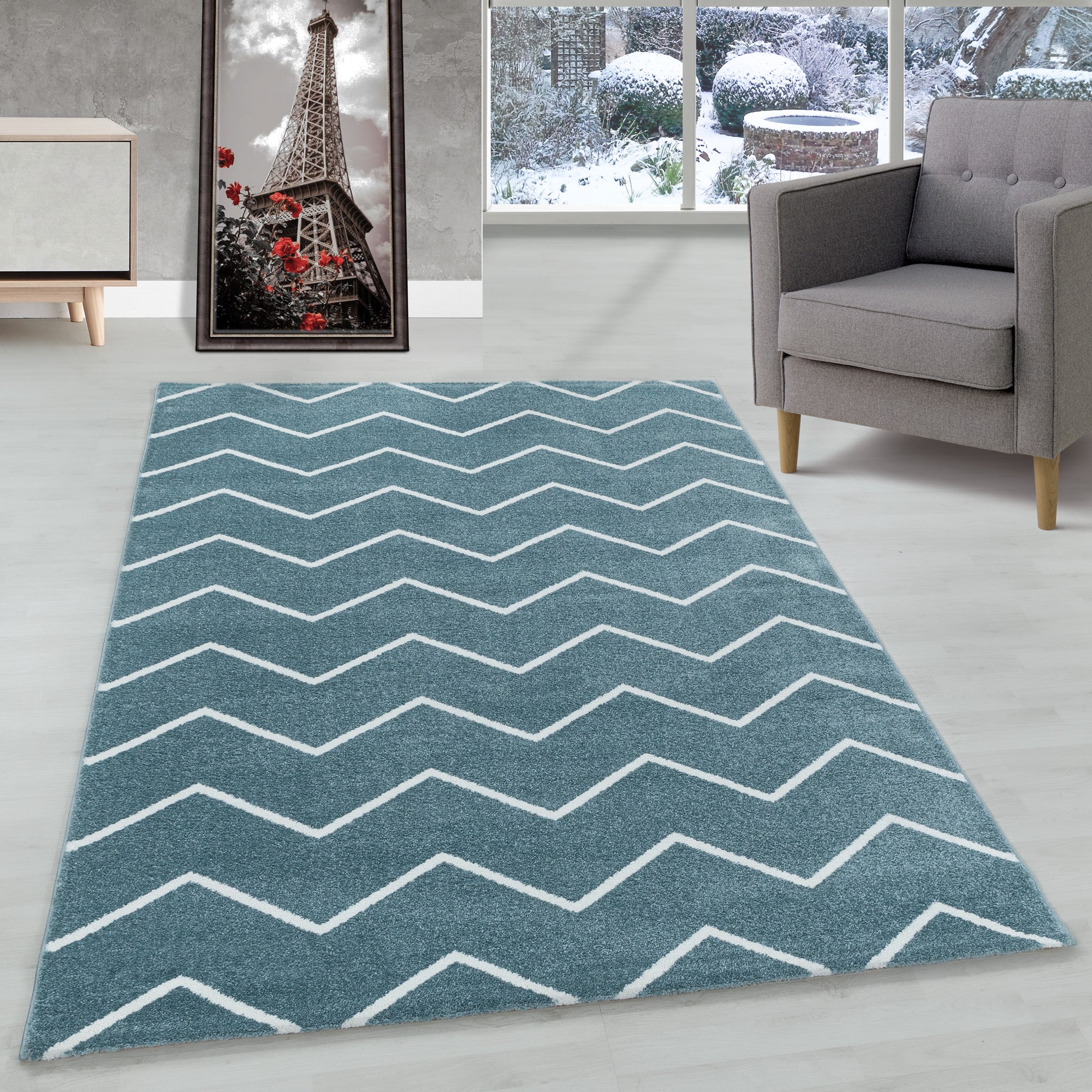 Modern designer short pile carpet living room chevron design robust easy to care for
