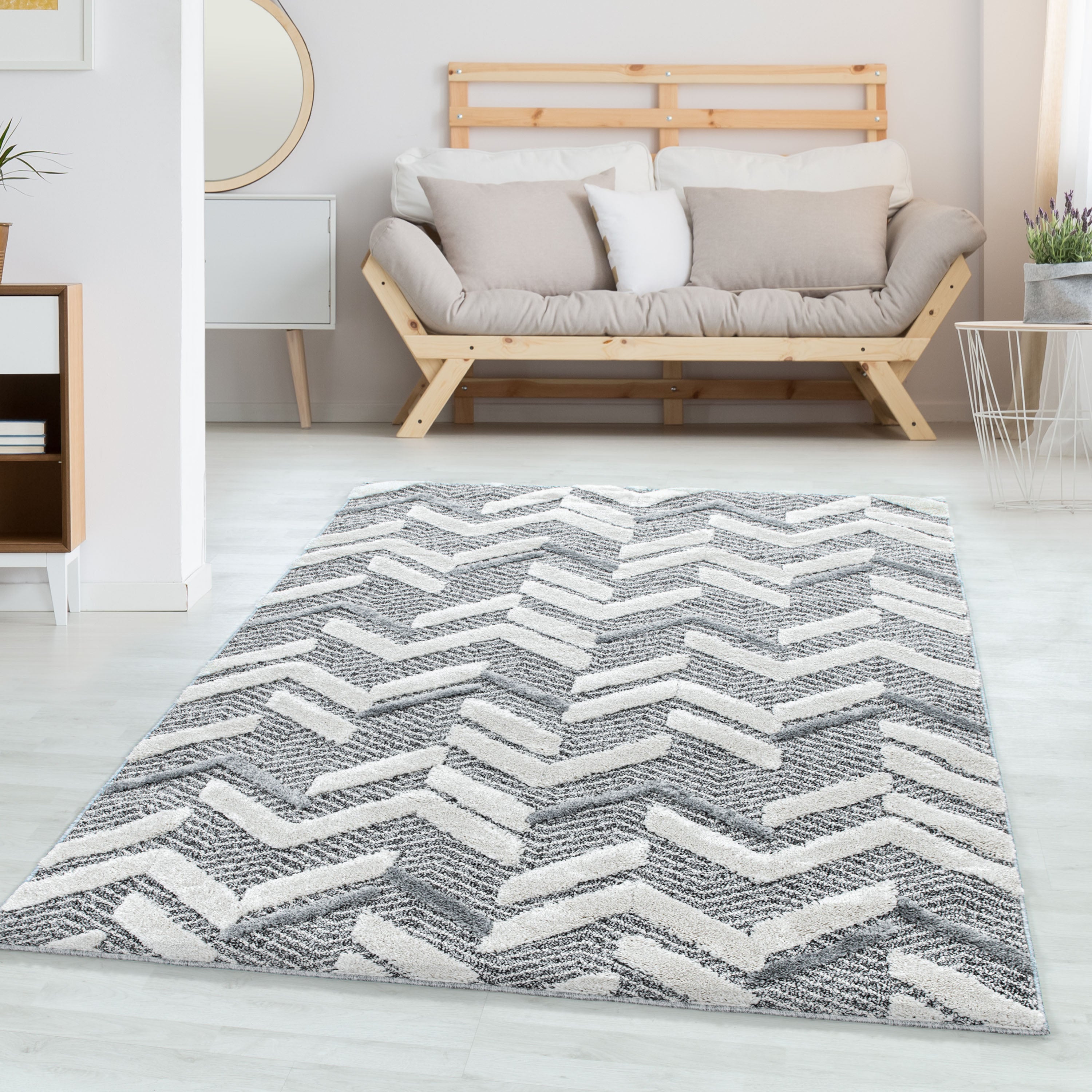 Tapis salon design berbère effet haut-bas look 3D style scandinave