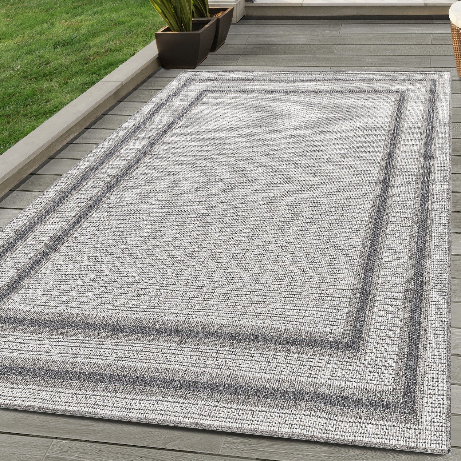 Indoor & Outdoor Carpet Border Design Weatherproof for Patio Balcony Kitchen