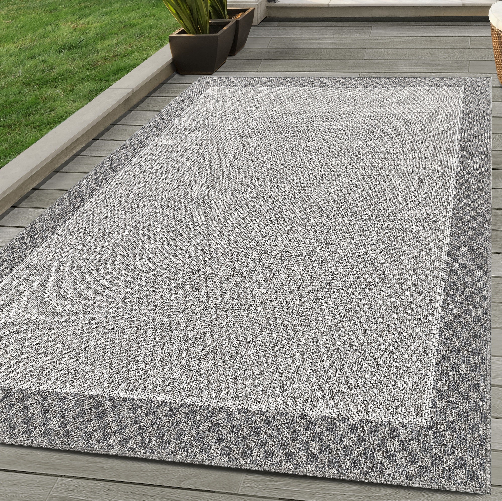 Indoor & Outdoor Carpet Border Design Weatherproof for Patio Balcony Kitchen