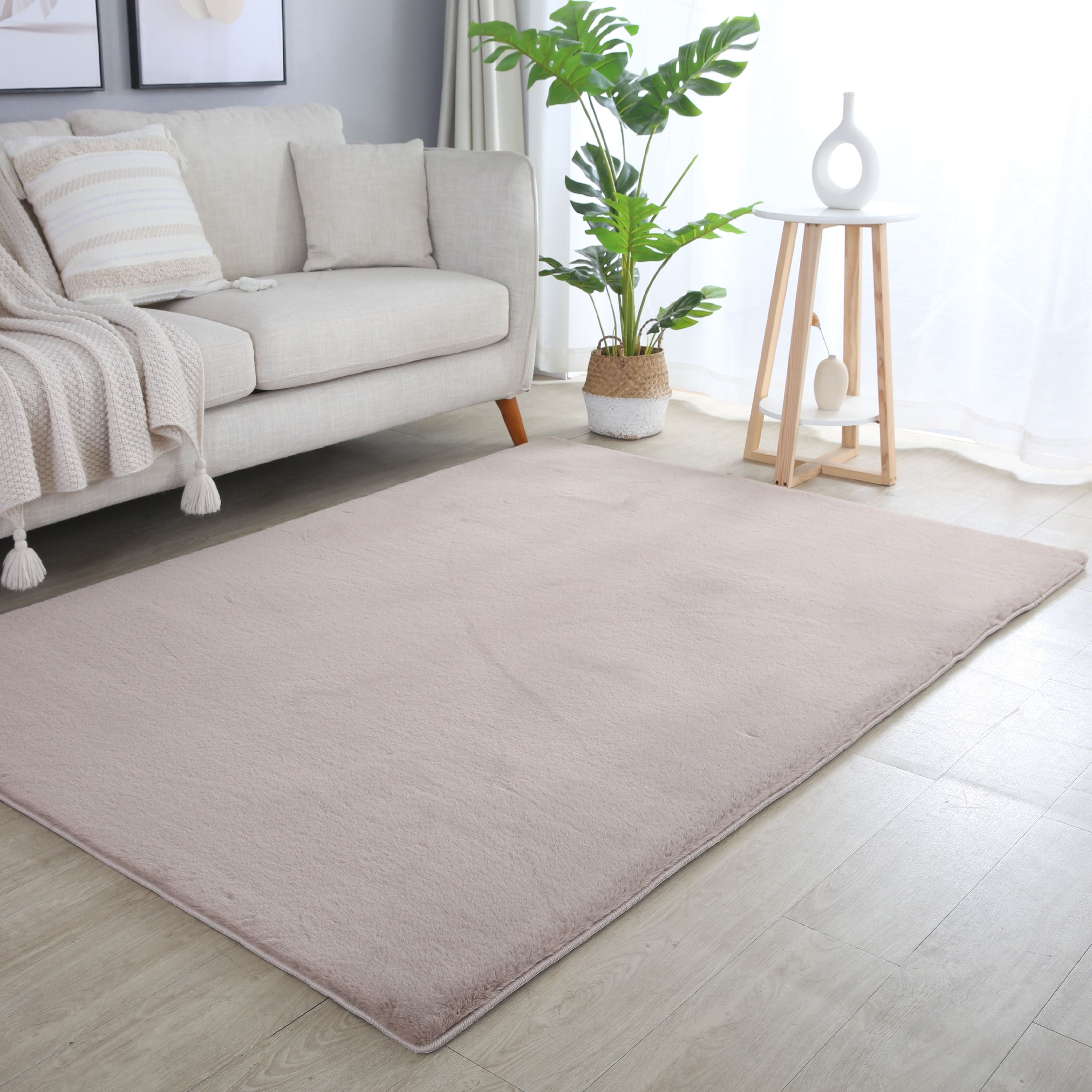 Tapis pour salon, uni, imitation fourrure, moelleux, doux, câlin tons pastel