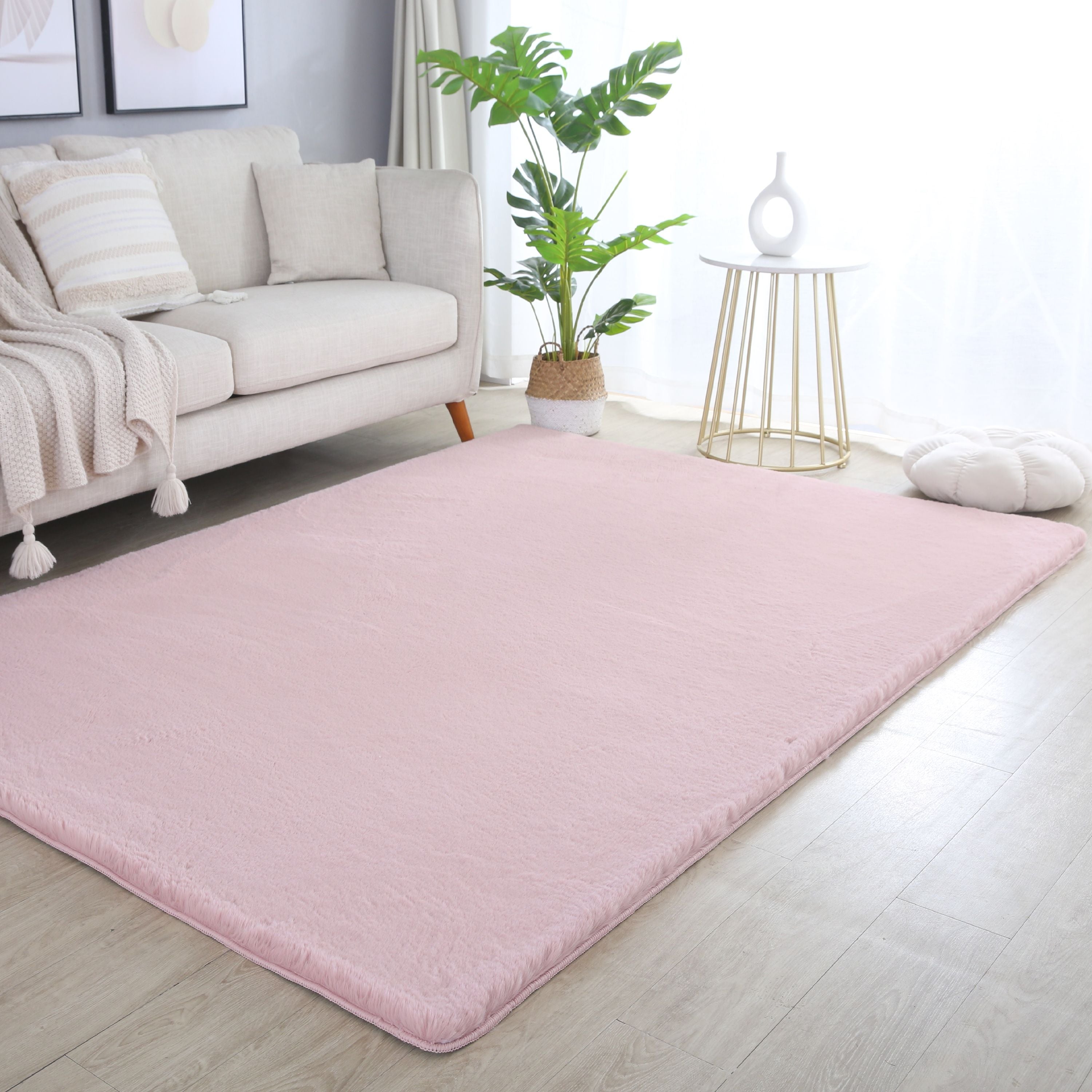 Tapis pour salon, uni, imitation fourrure, moelleux, doux, câlin tons pastel