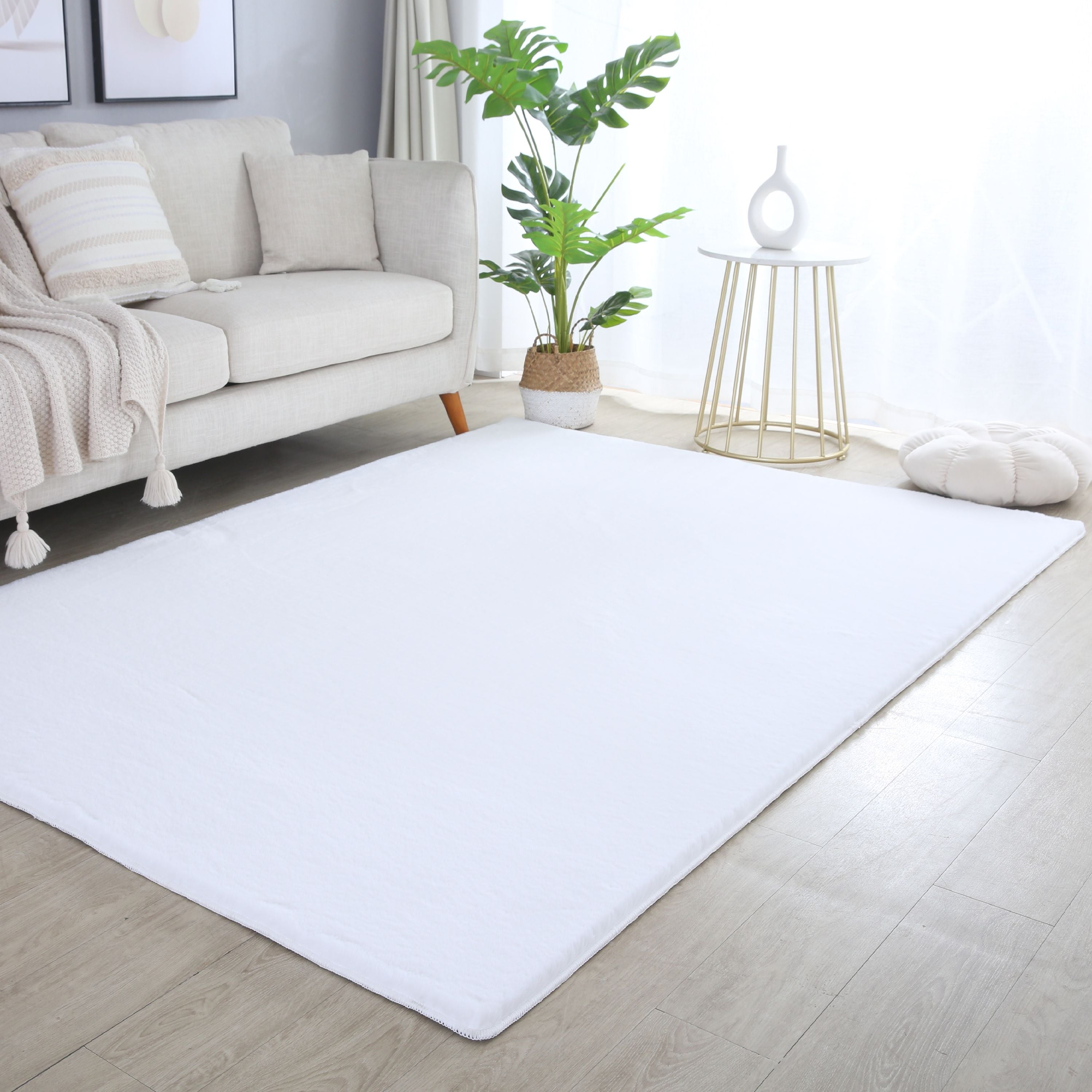 Tapis pour salon, uni, imitation fourrure, moelleux, doux, câlin tons pastel