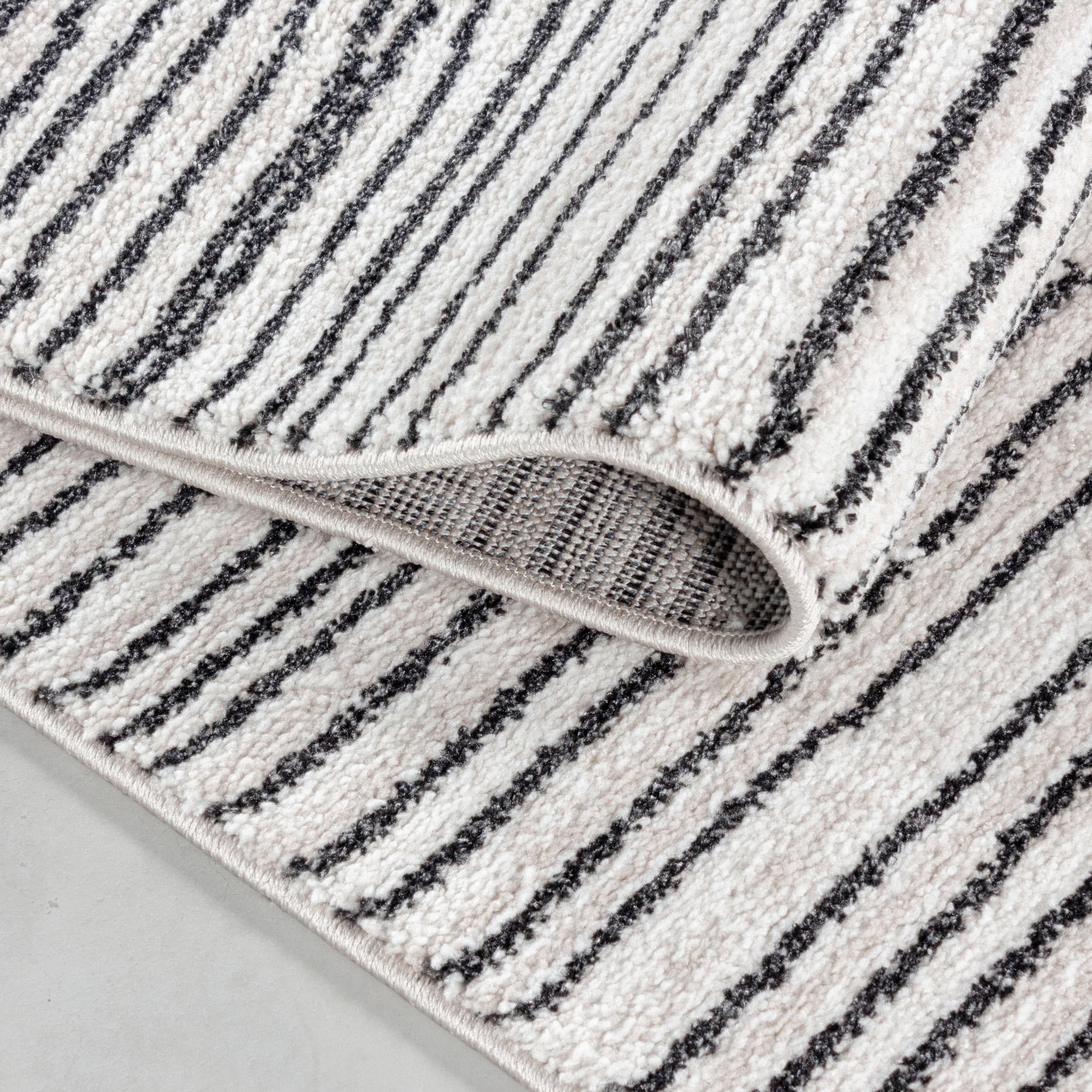 Tapis à poils ras salon design rayé style scandinave aspect naturel