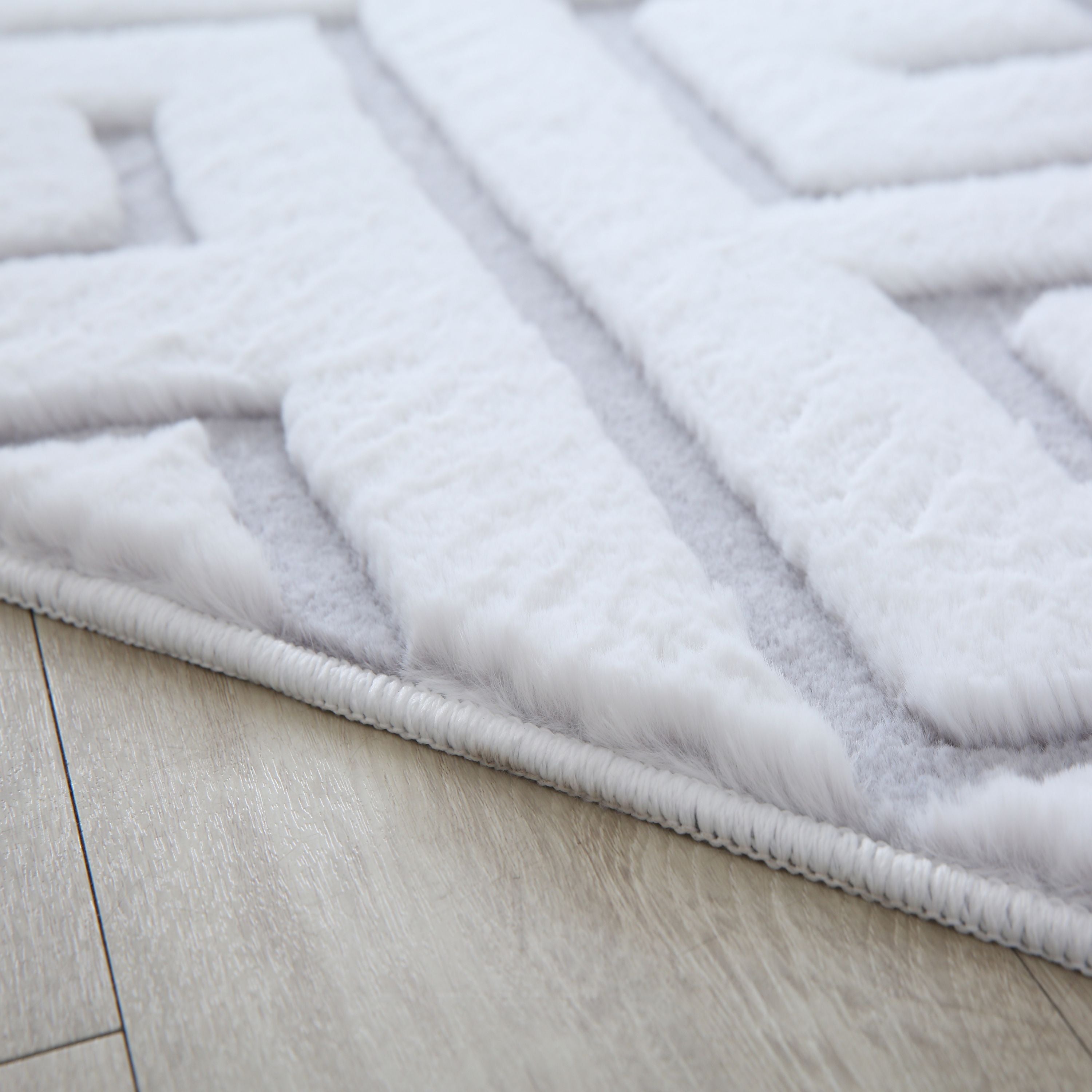Tapis salon effet 3D design scandinave aspect fourrure douce