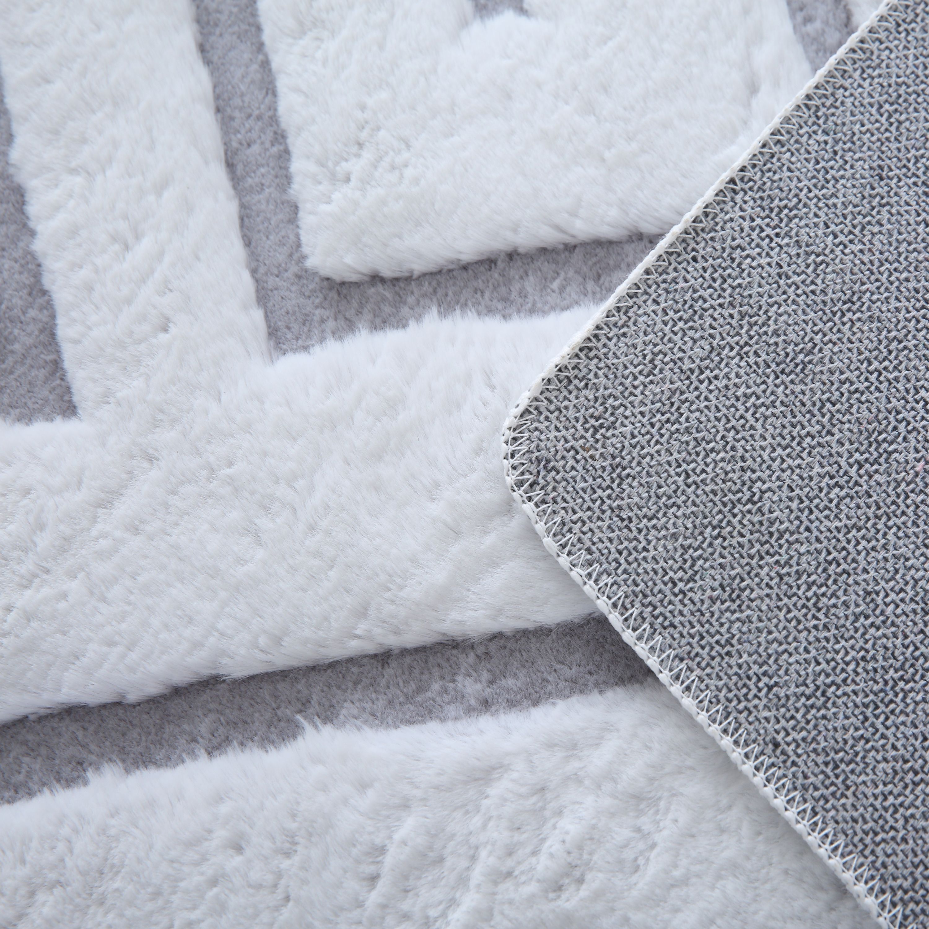 Tapis salon effet 3D design scandinave aspect fourrure douce