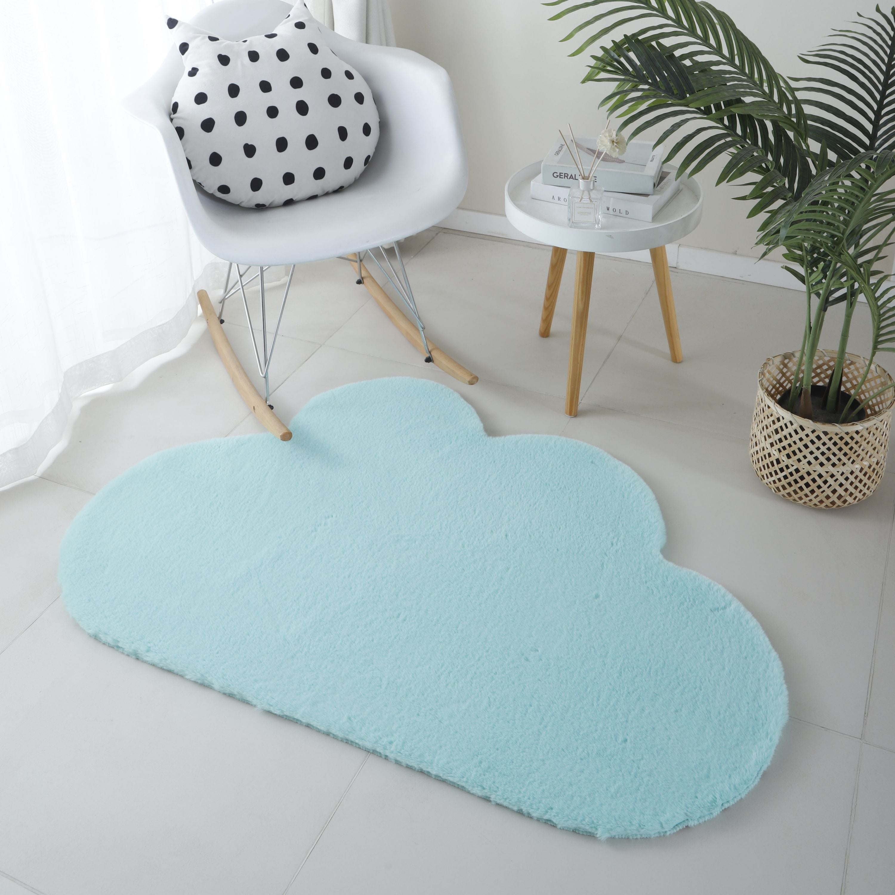 Rug plush plain cloud shape faux fur children's room super soft fur look