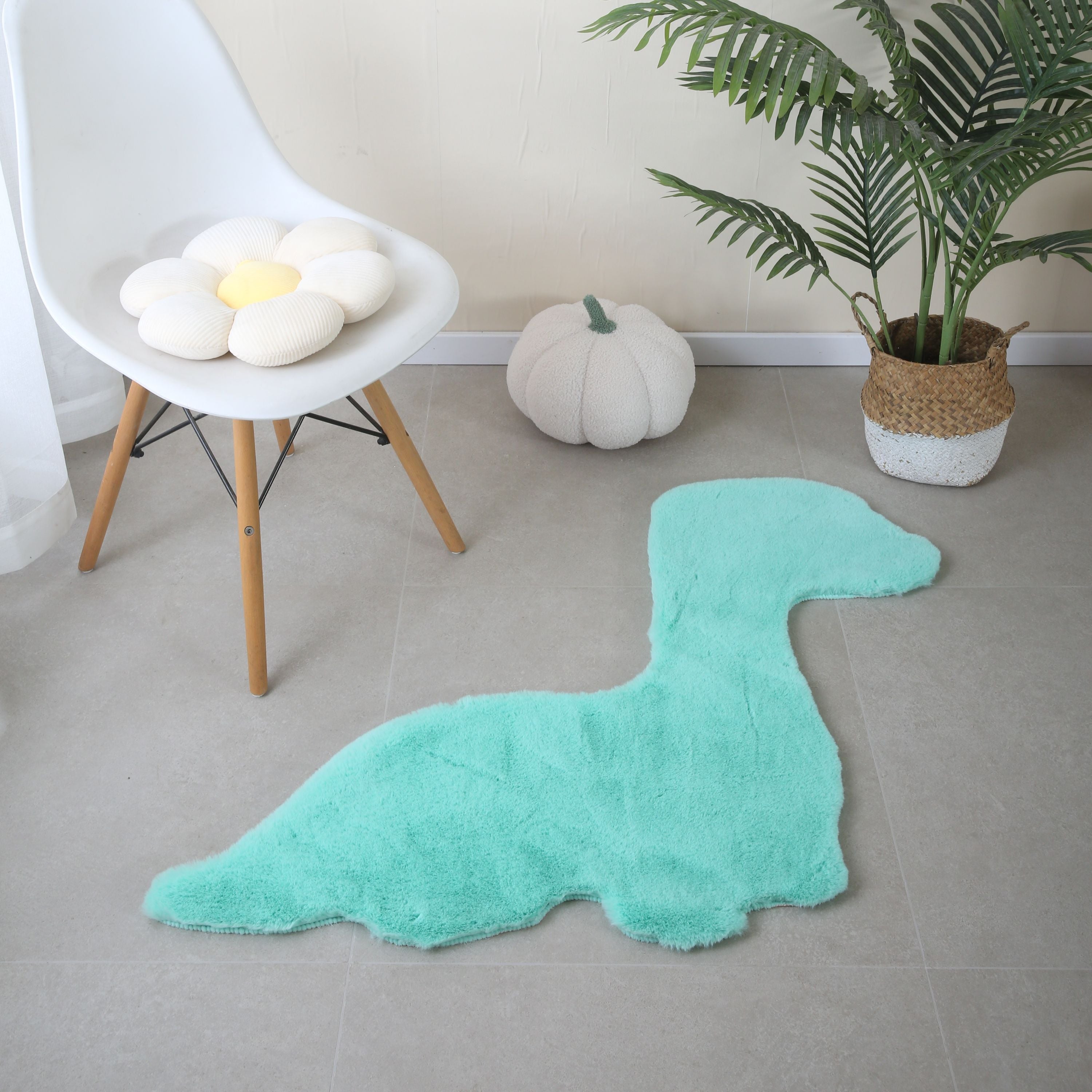 Rug Plush Plain Dino Shape Faux Fur Children's Room Super Soft Fur Look