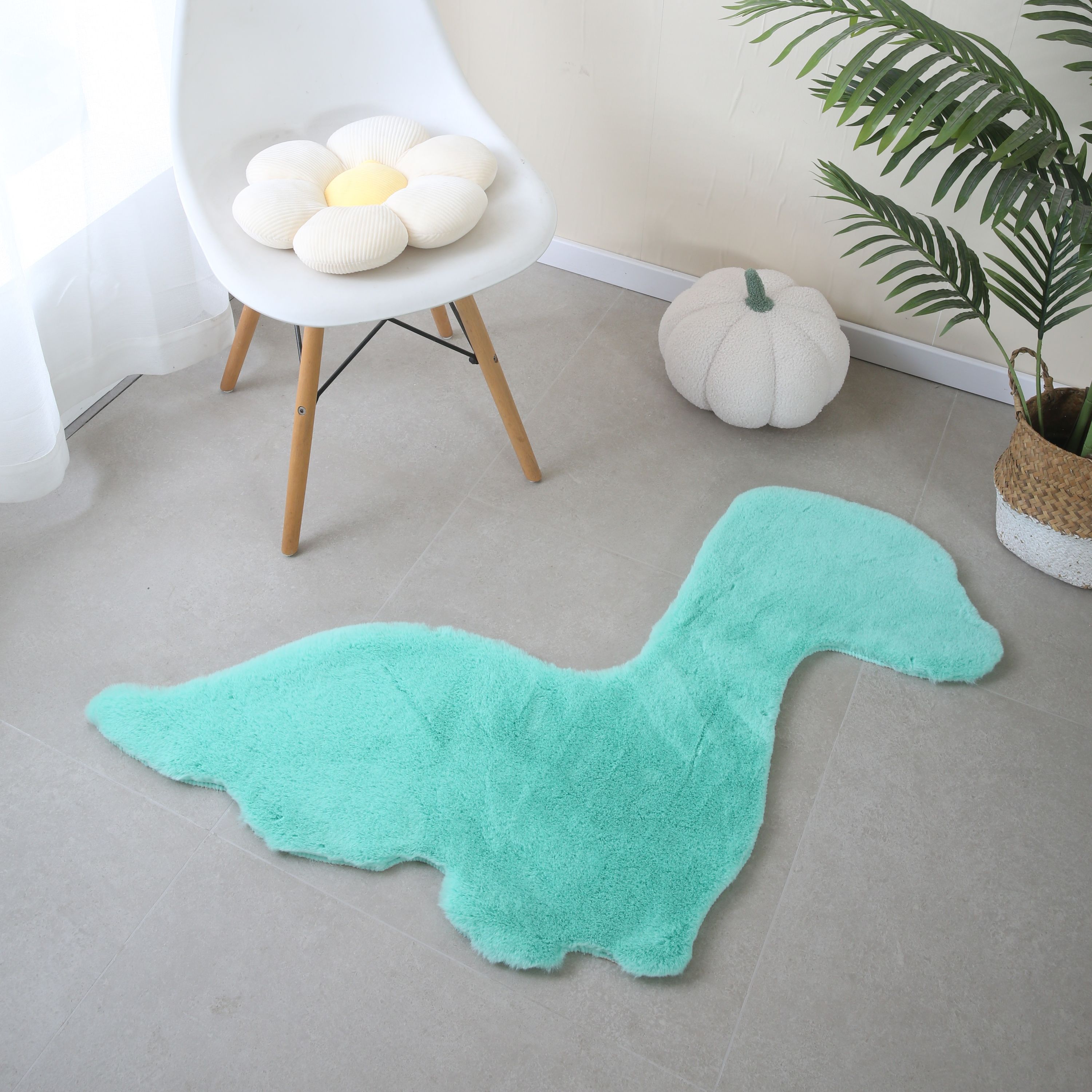 Rug Plush Plain Dino Shape Faux Fur Children's Room Super Soft Fur Look