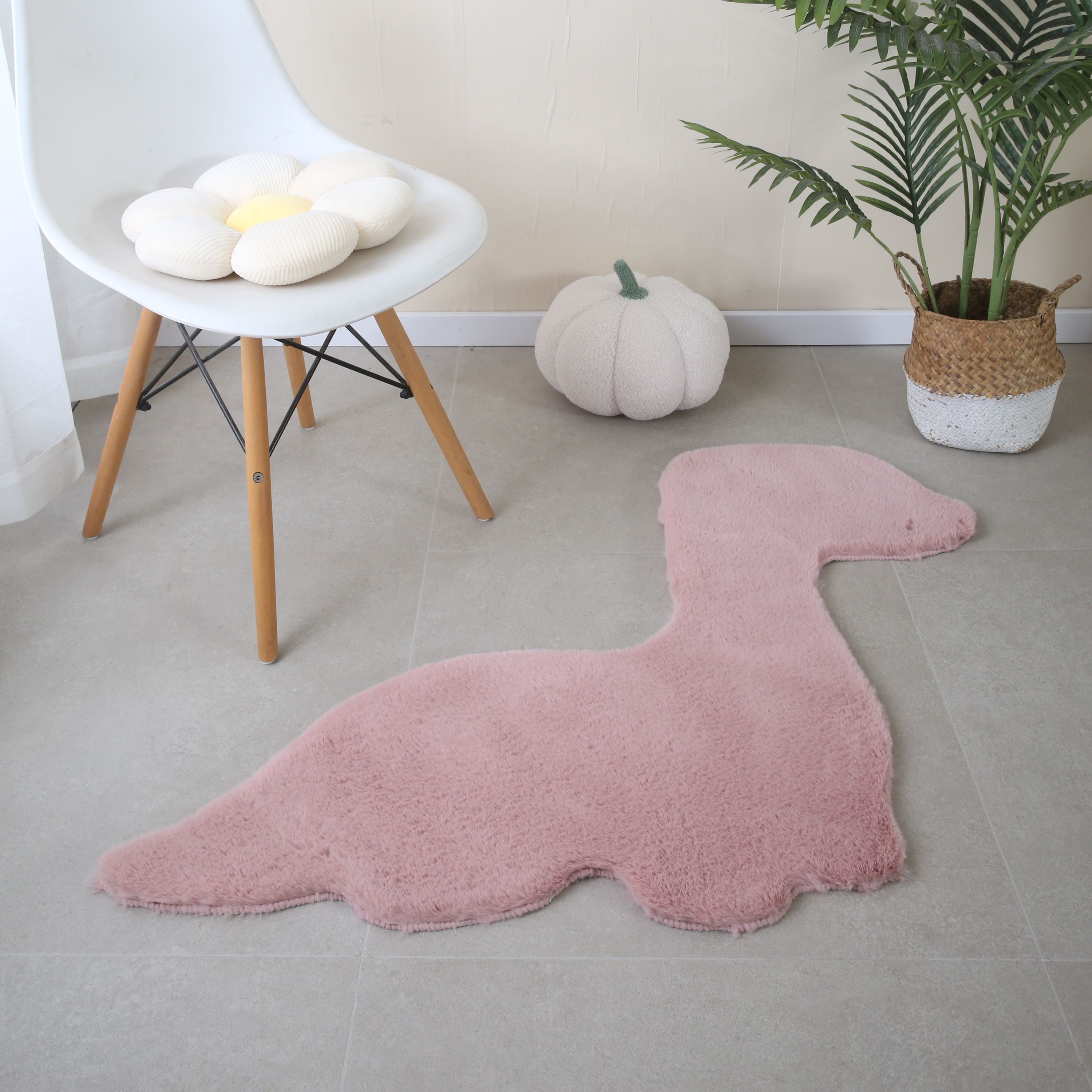 Rug Plush Plain Dino Shape Faux Fur Children's Room Super Soft Fur Look