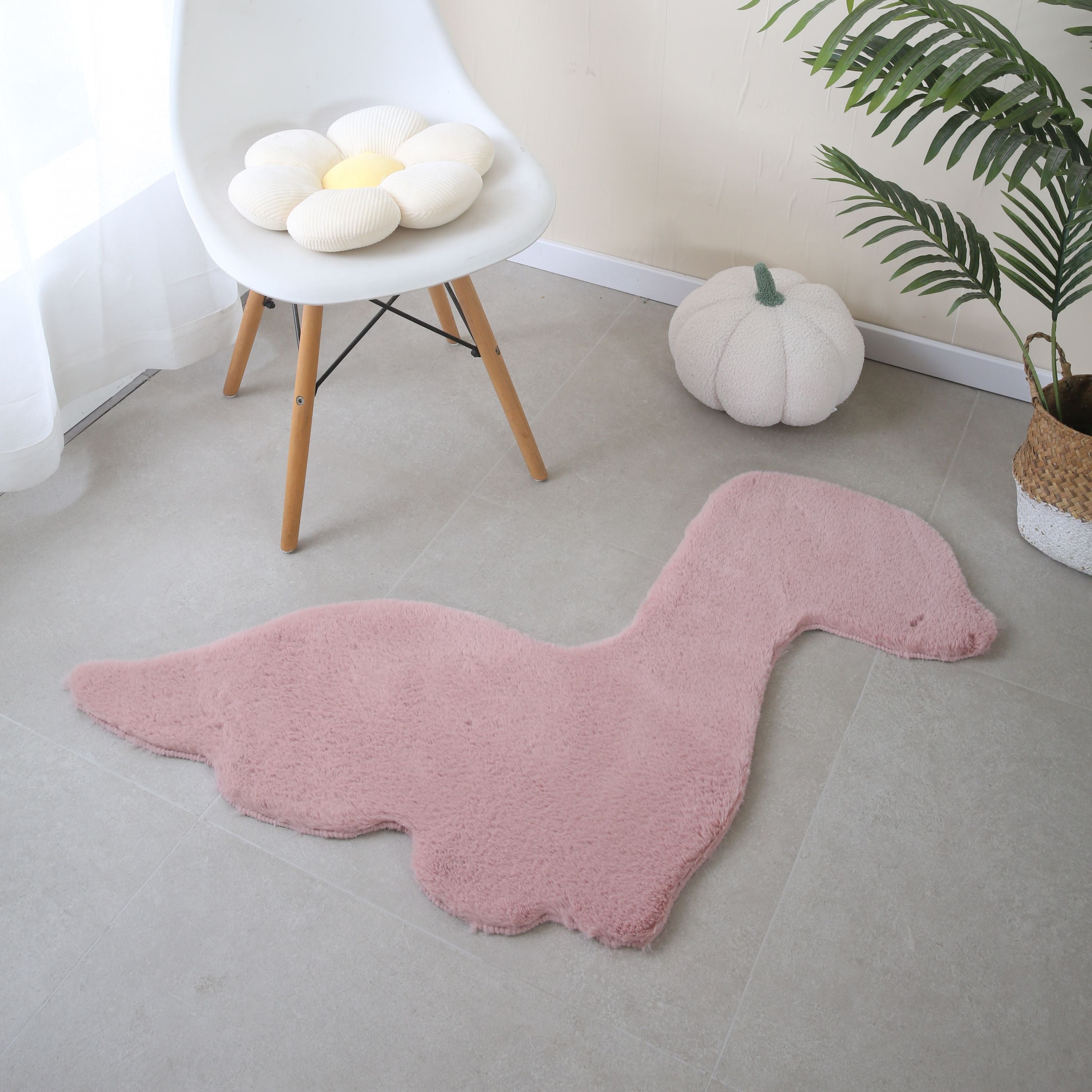 Rug Plush Plain Dino Shape Faux Fur Children's Room Super Soft Fur Look