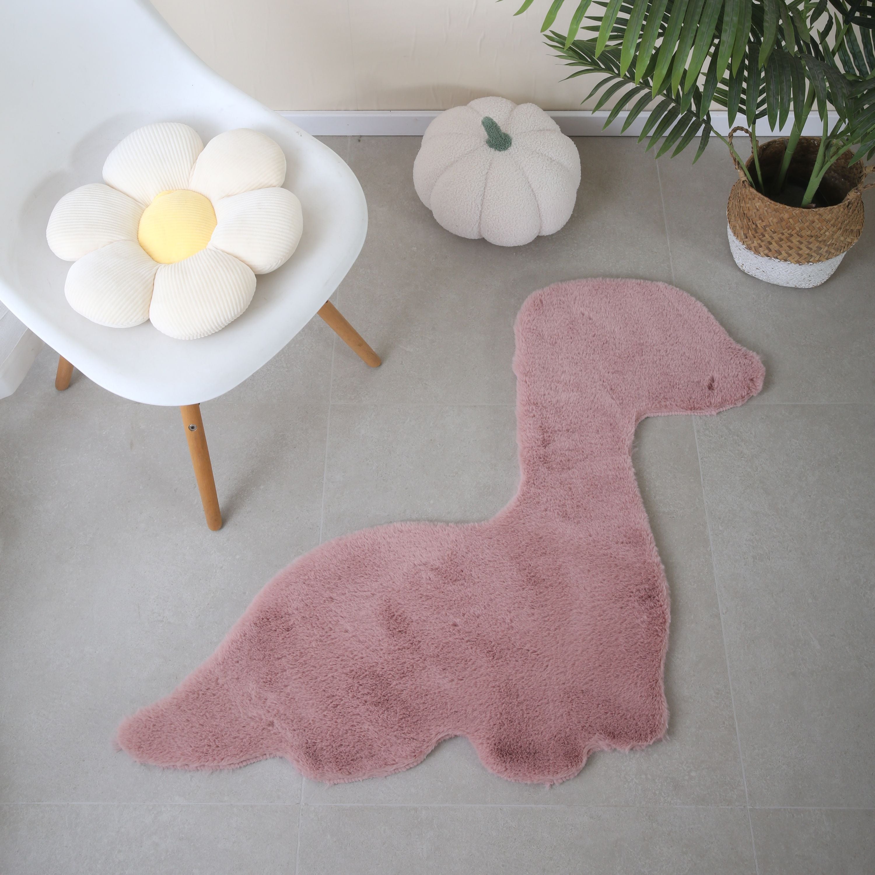 Rug Plush Plain Dino Shape Faux Fur Children's Room Super Soft Fur Look