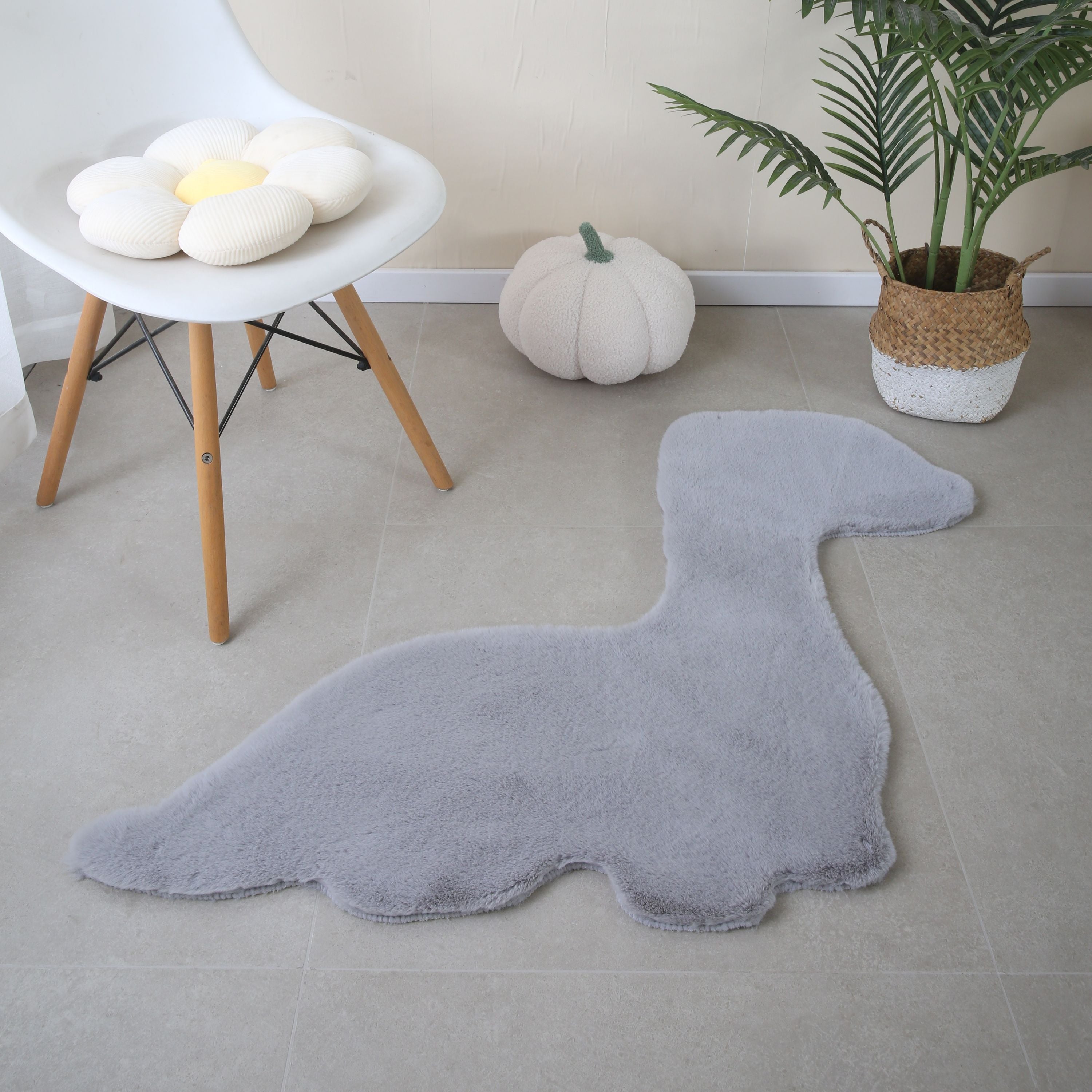 Rug Plush Plain Dino Shape Faux Fur Children's Room Super Soft Fur Look
