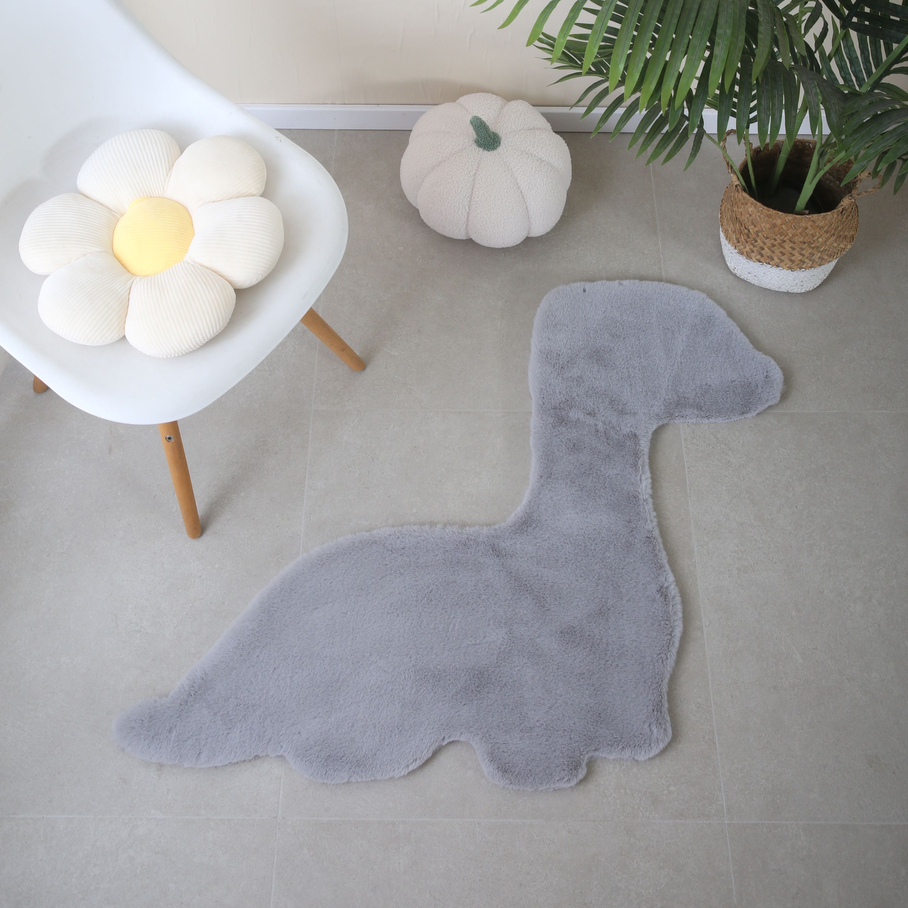 Rug Plush Plain Dino Shape Faux Fur Children's Room Super Soft Fur Look