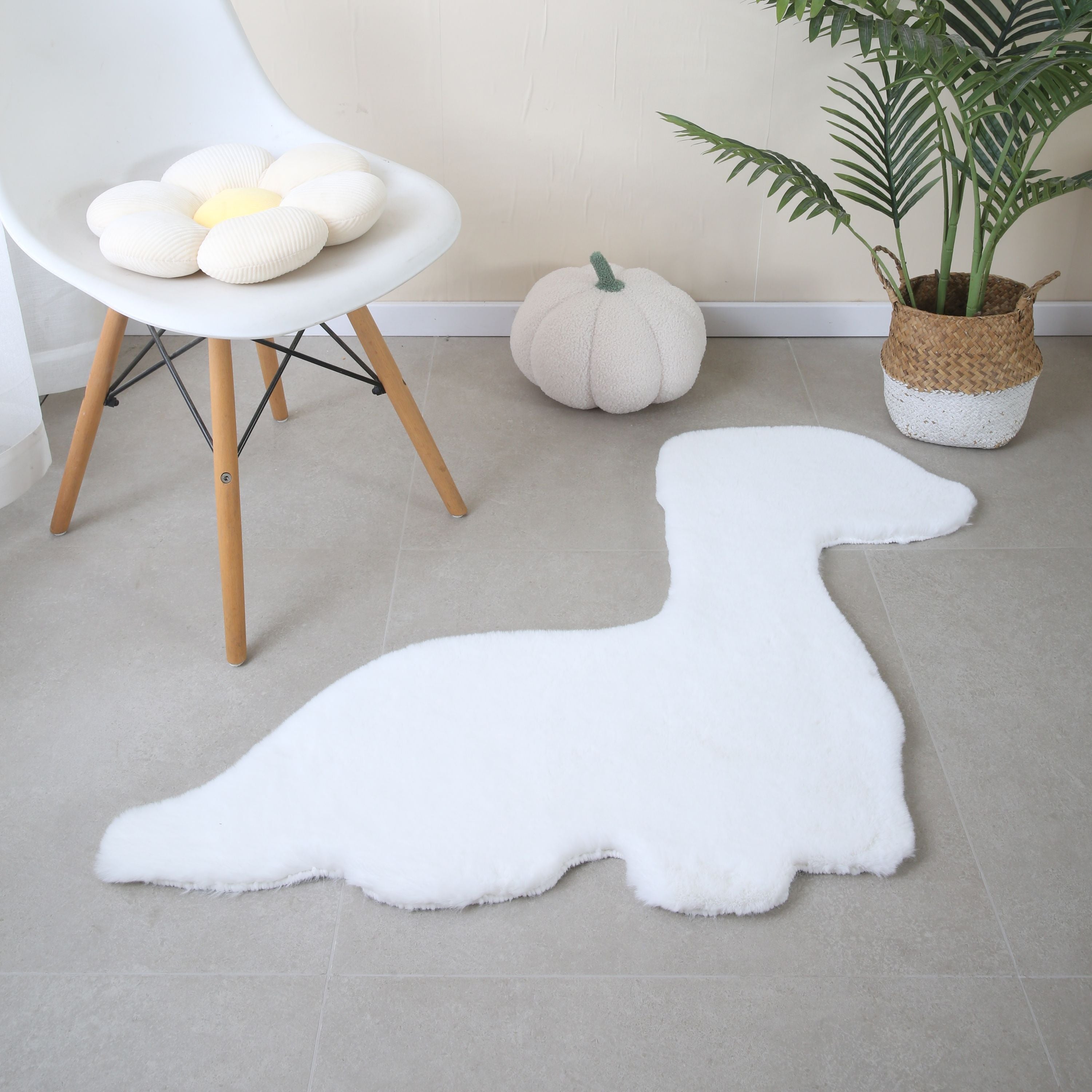 Rug Plush Plain Dino Shape Faux Fur Children's Room Super Soft Fur Look