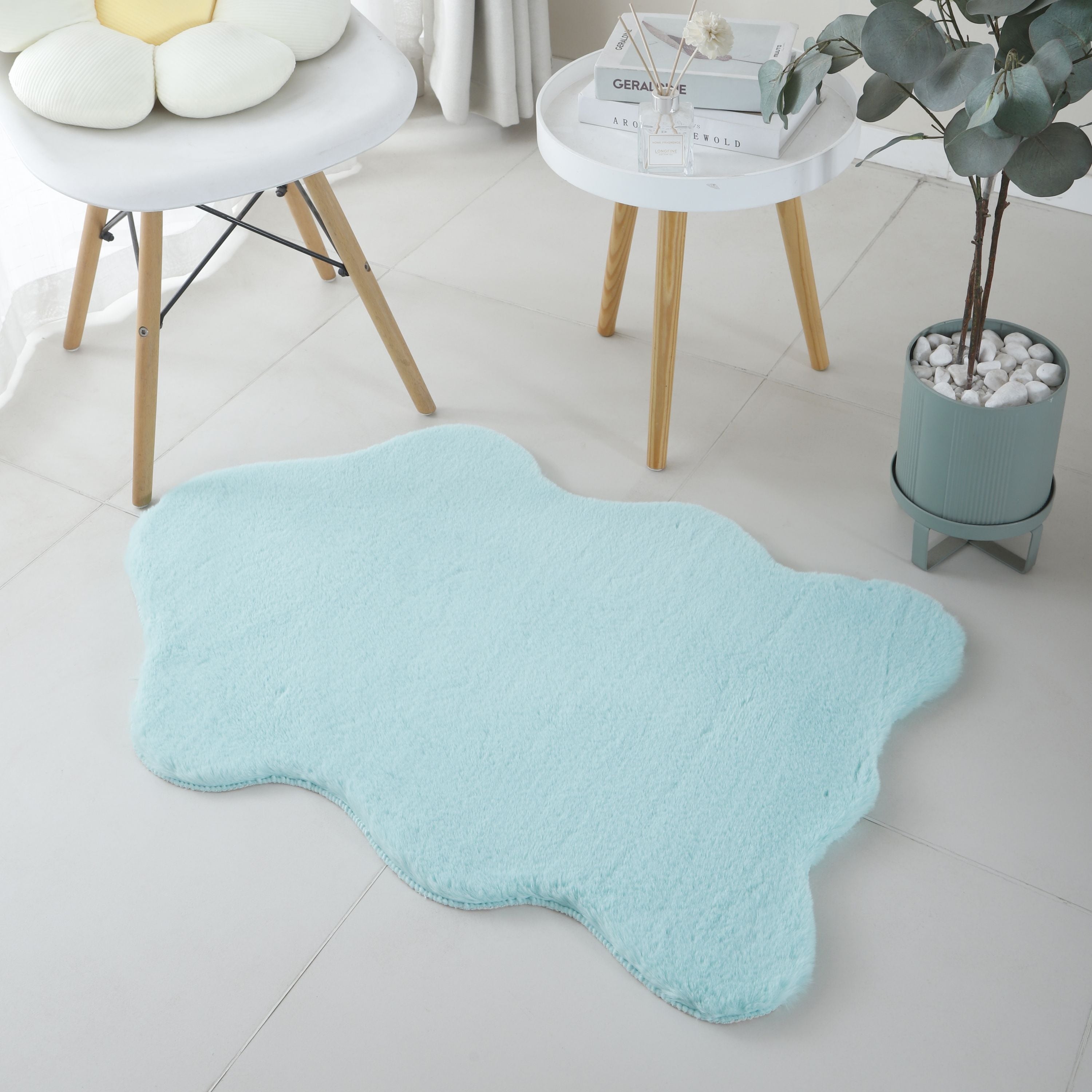Rug plush plain sheepskin shape faux fur rug bedroom fur look