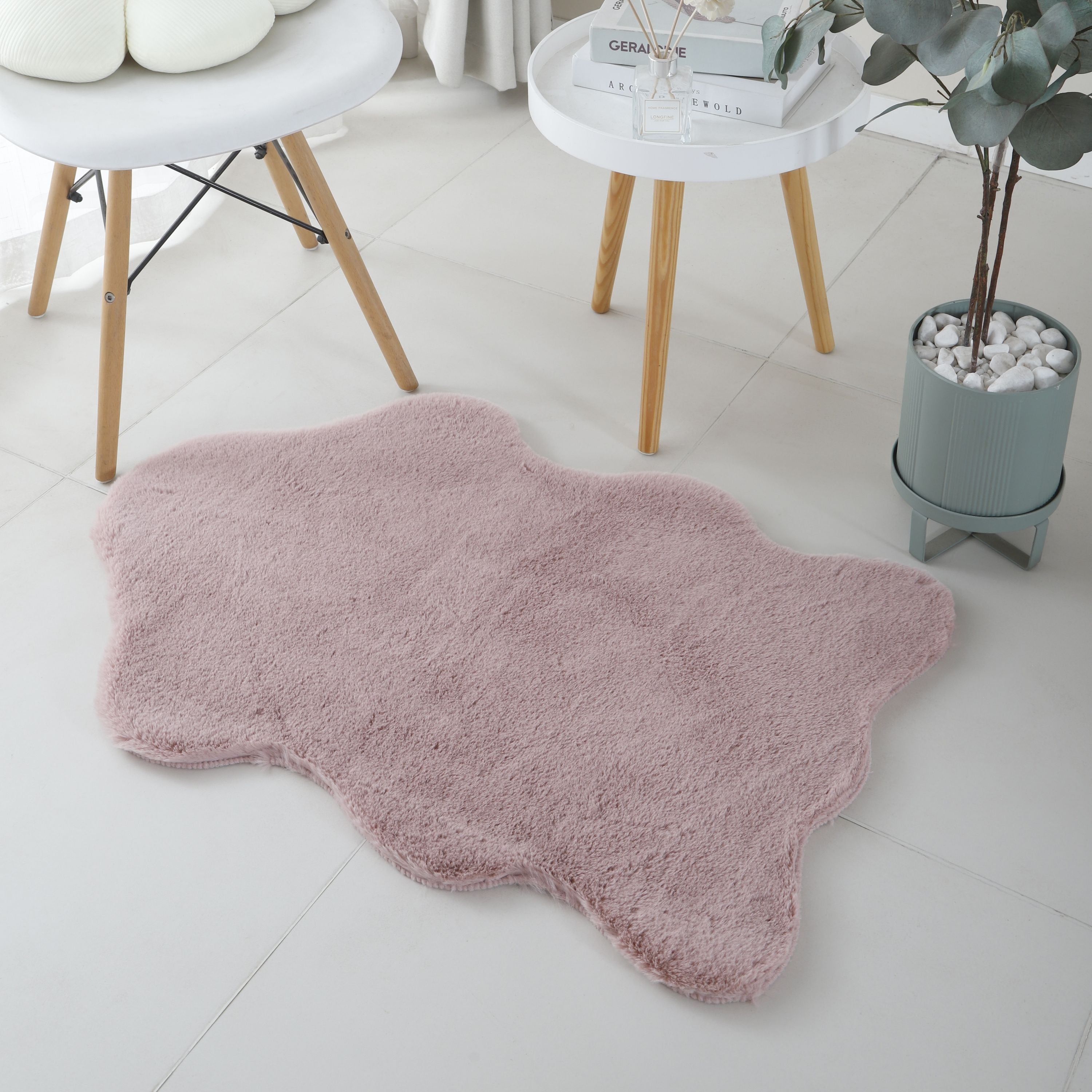 Rug plush plain sheepskin shape faux fur rug bedroom fur look
