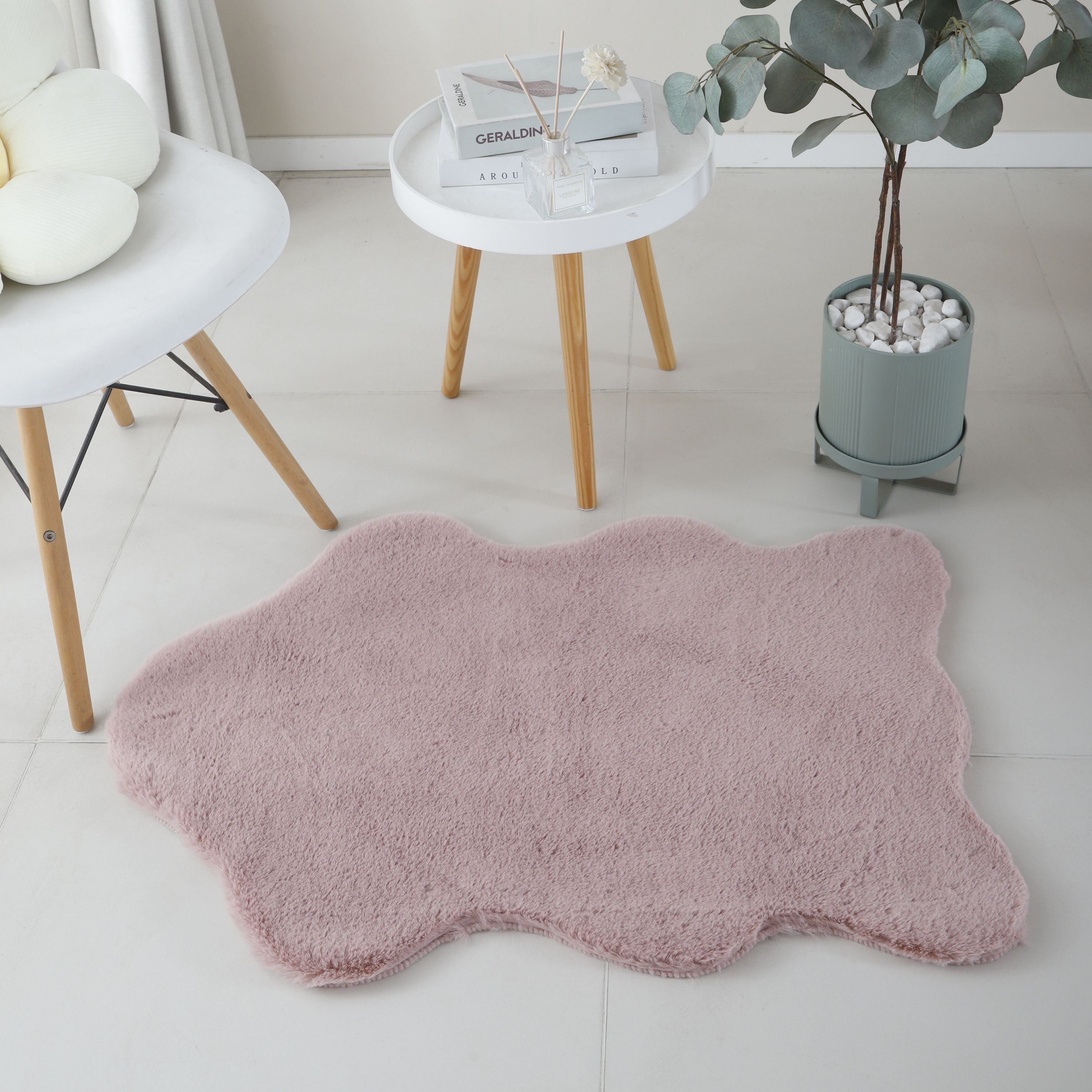 Rug plush plain sheepskin shape faux fur rug bedroom fur look