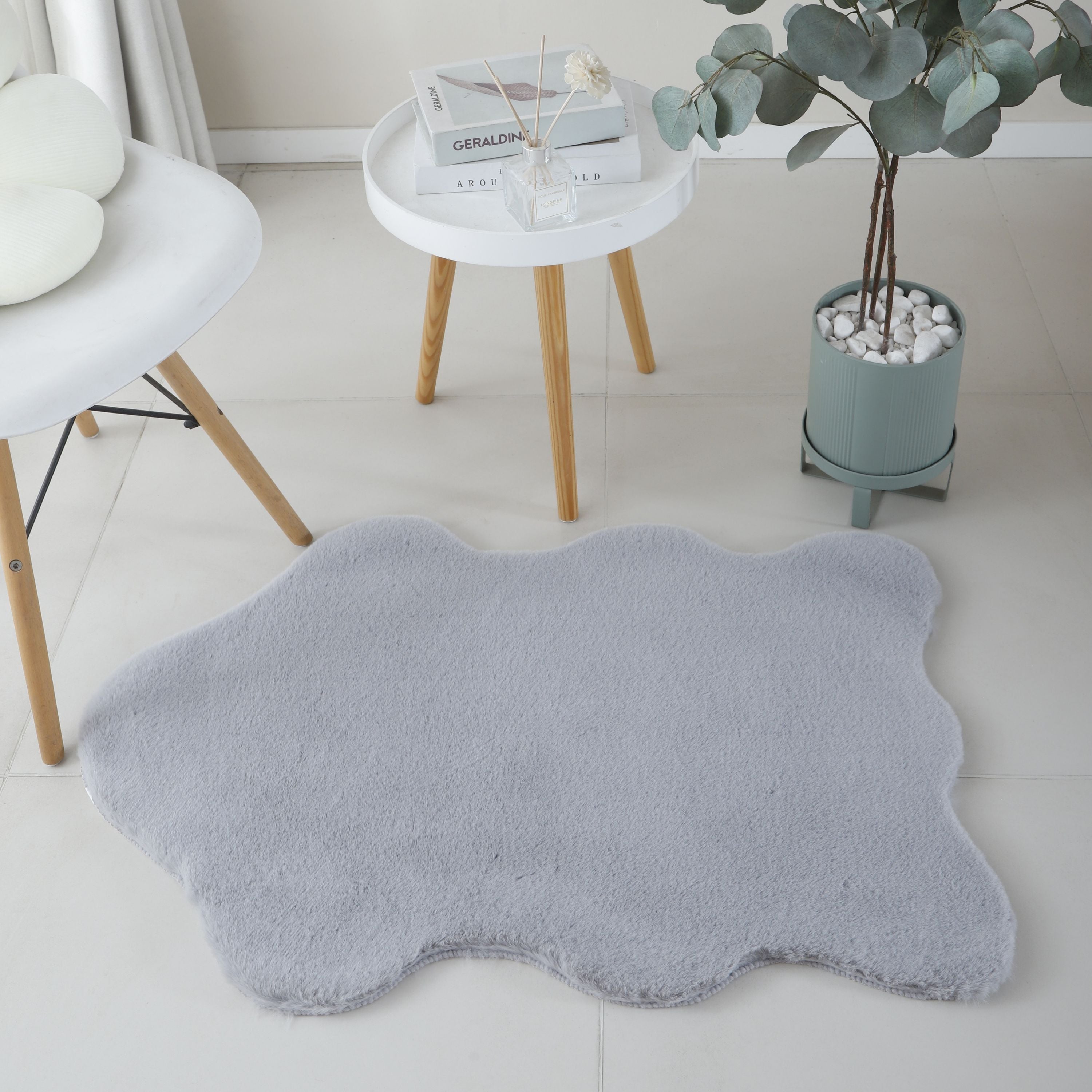 Rug plush plain sheepskin shape faux fur rug bedroom fur look