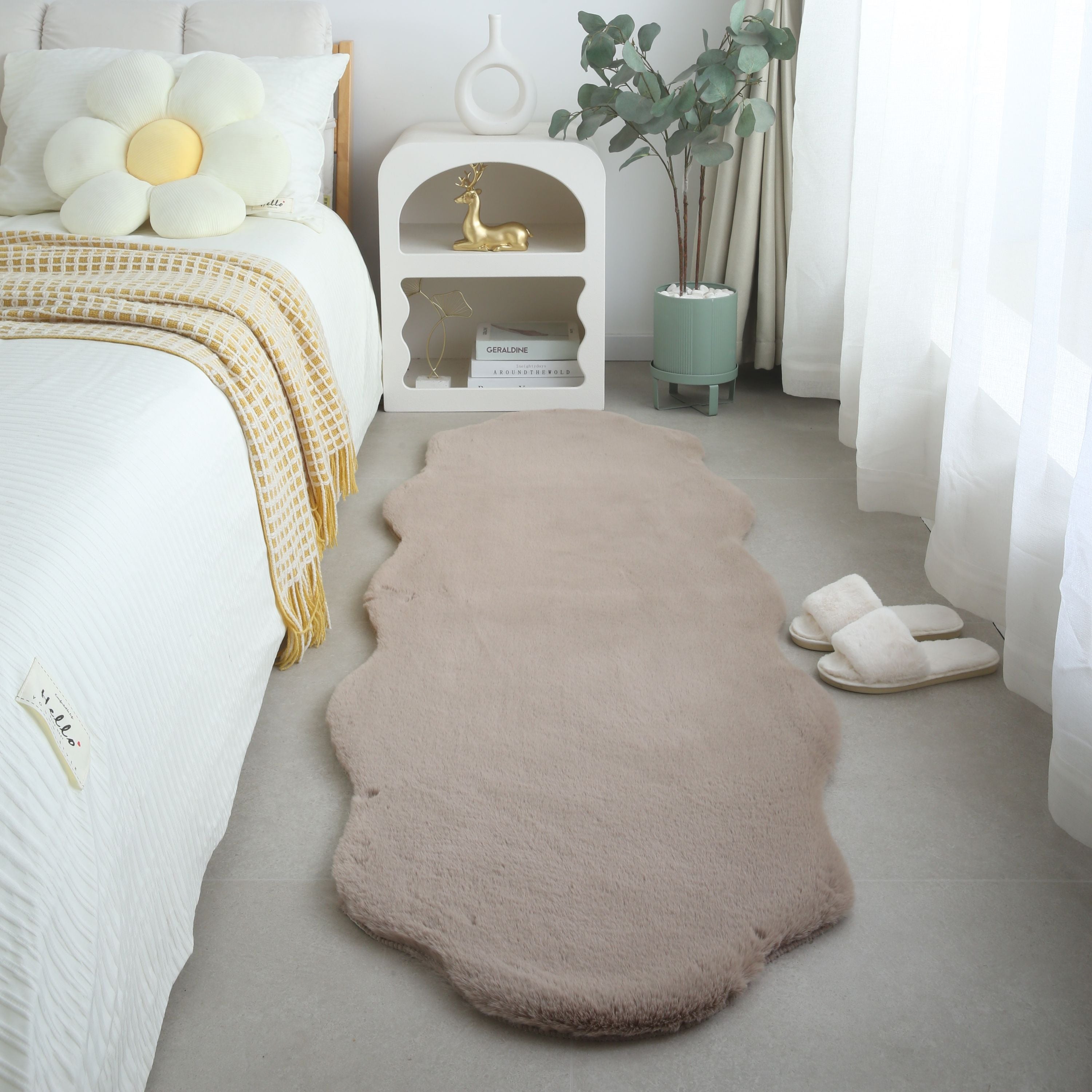 Rug plush plain sheepskin shape faux fur rug bedroom fur look