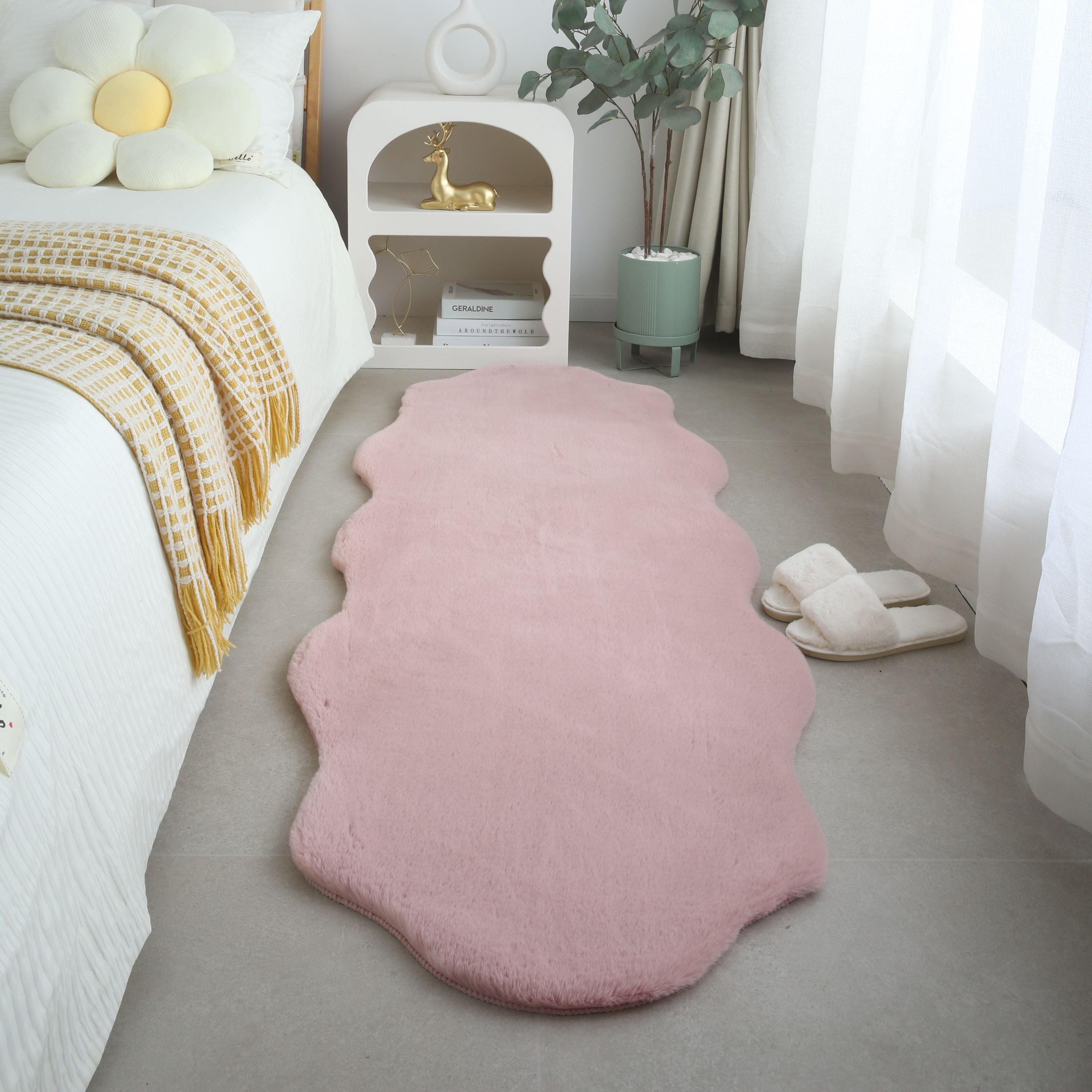 Rug plush plain sheepskin shape faux fur rug bedroom fur look