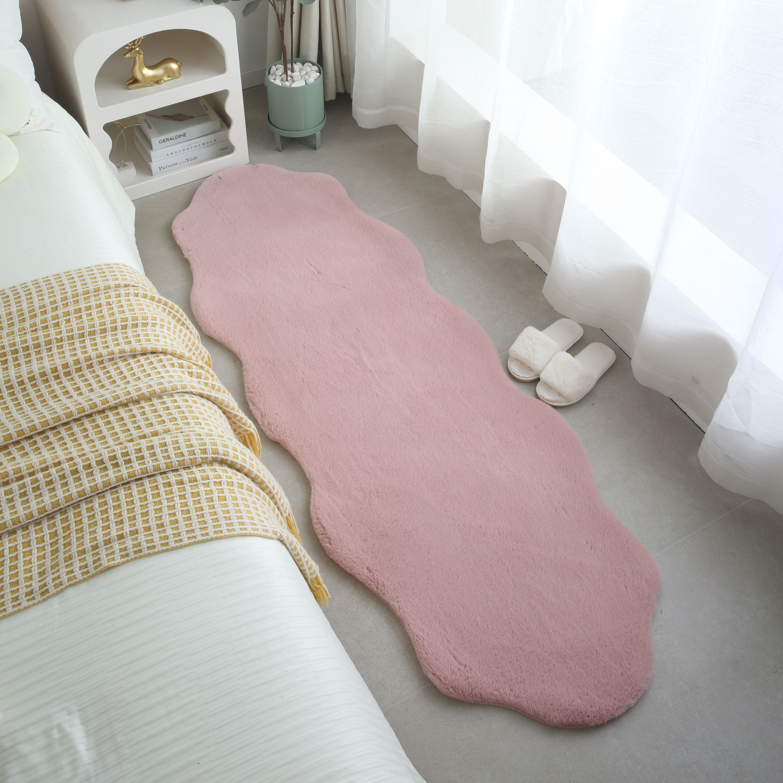 Rug plush plain sheepskin shape faux fur rug bedroom fur look