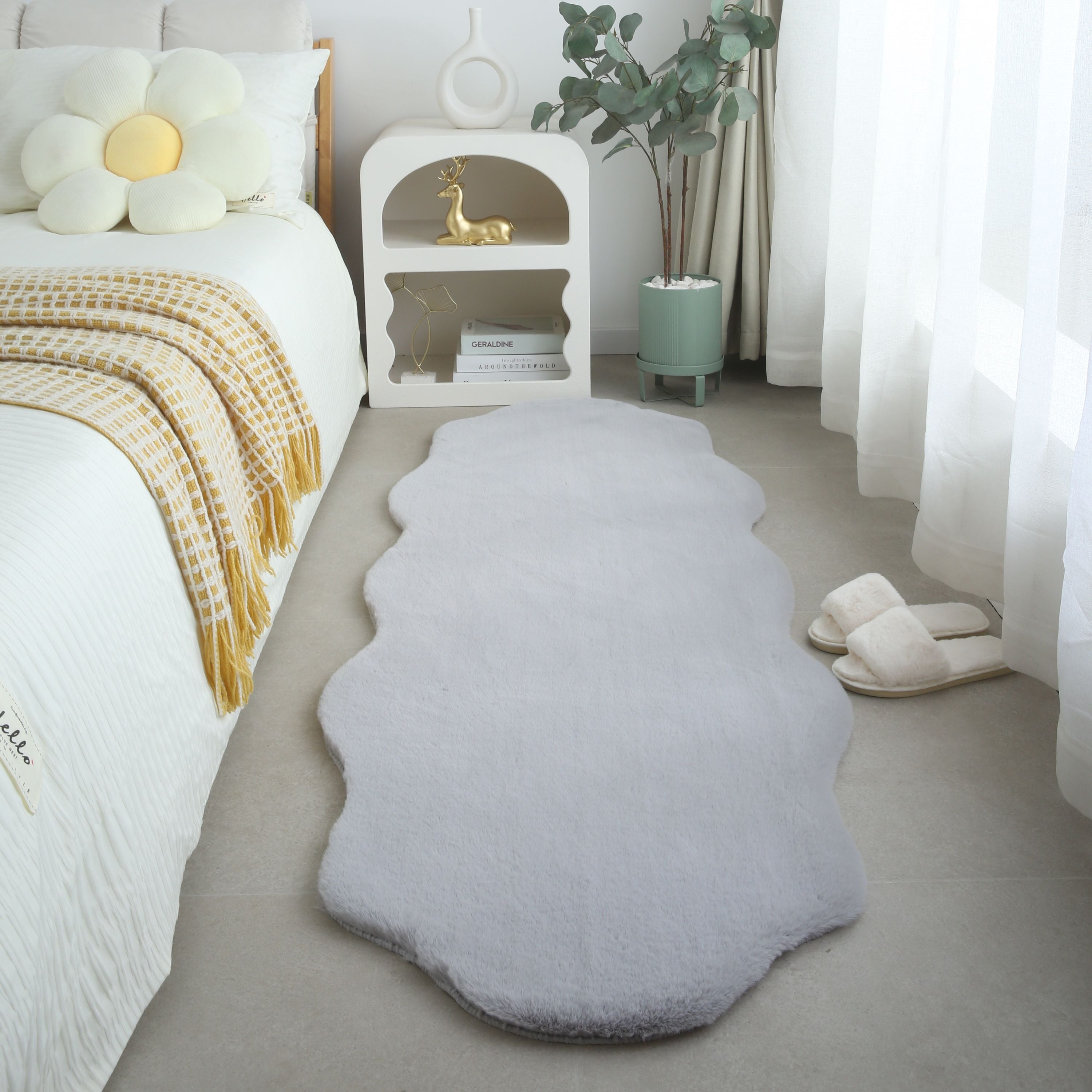 Rug plush plain sheepskin shape faux fur rug bedroom fur look
