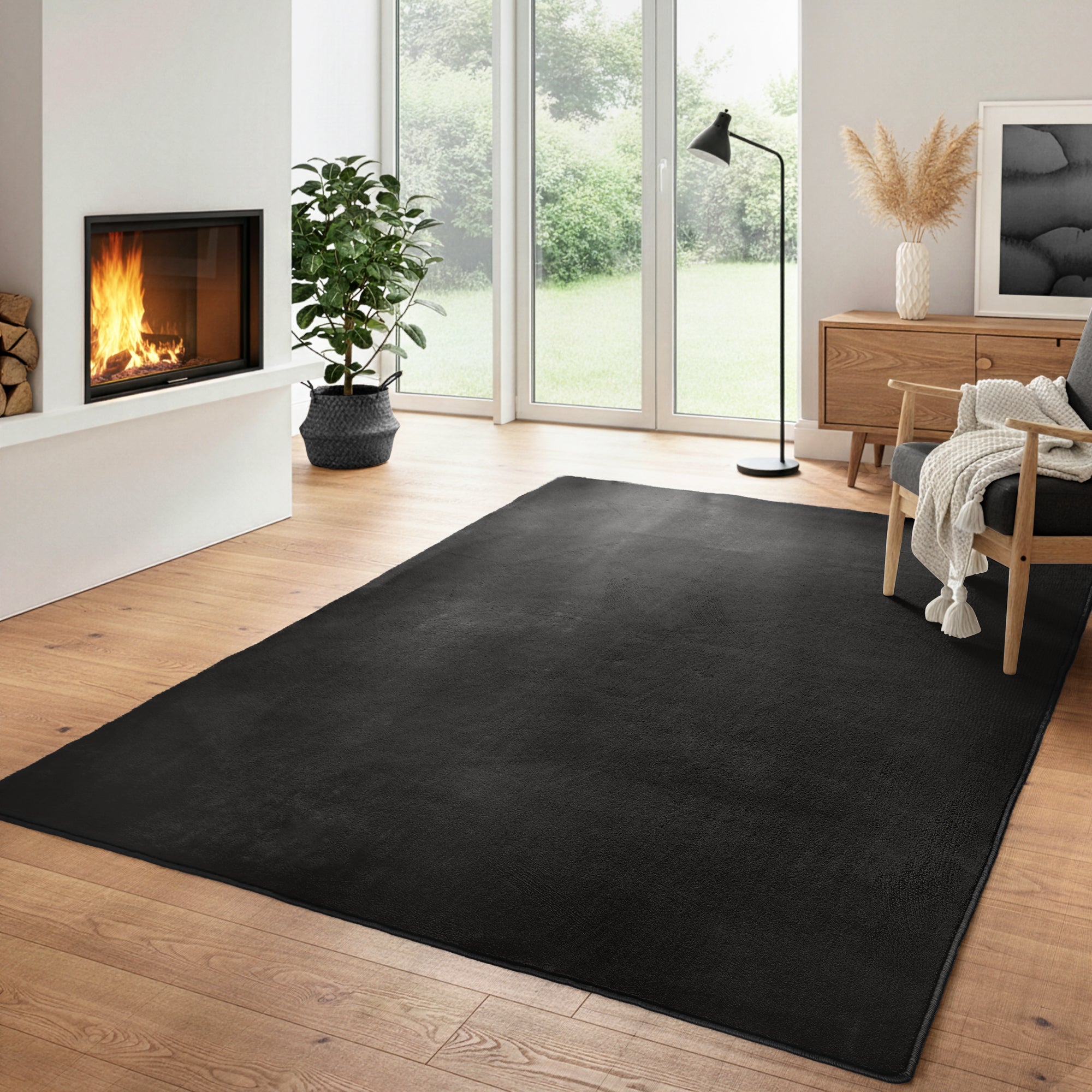 Tapis moderne moelleux à poils courts, uni, dos antidérapant, lavable