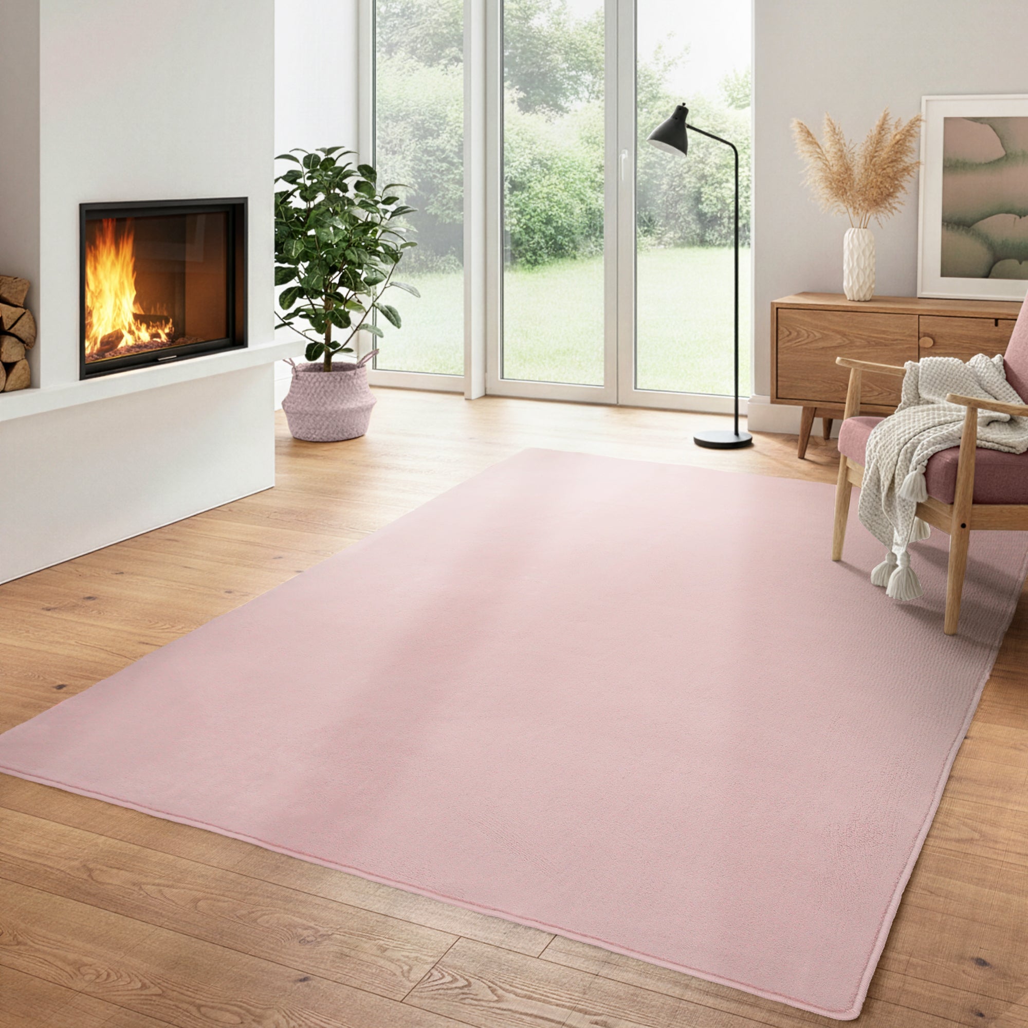 Tapis moderne moelleux à poils courts, uni, dos antidérapant, lavable