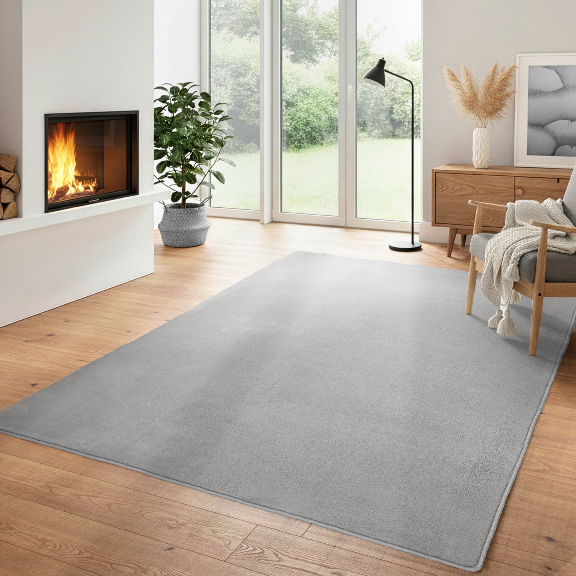 Tapis moderne moelleux à poils courts, uni, dos antidérapant, lavable
