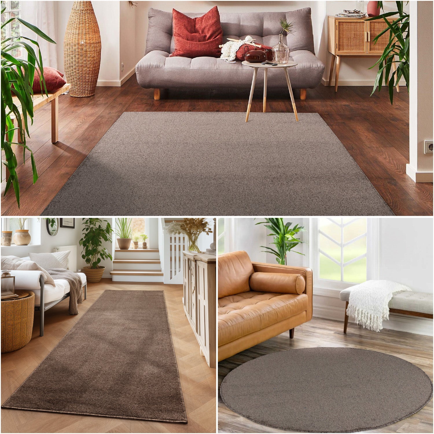 Kurzflor Teppich Rund Wohnzimmer Schlafzimmer Küchenteppich Einfarbig Weich